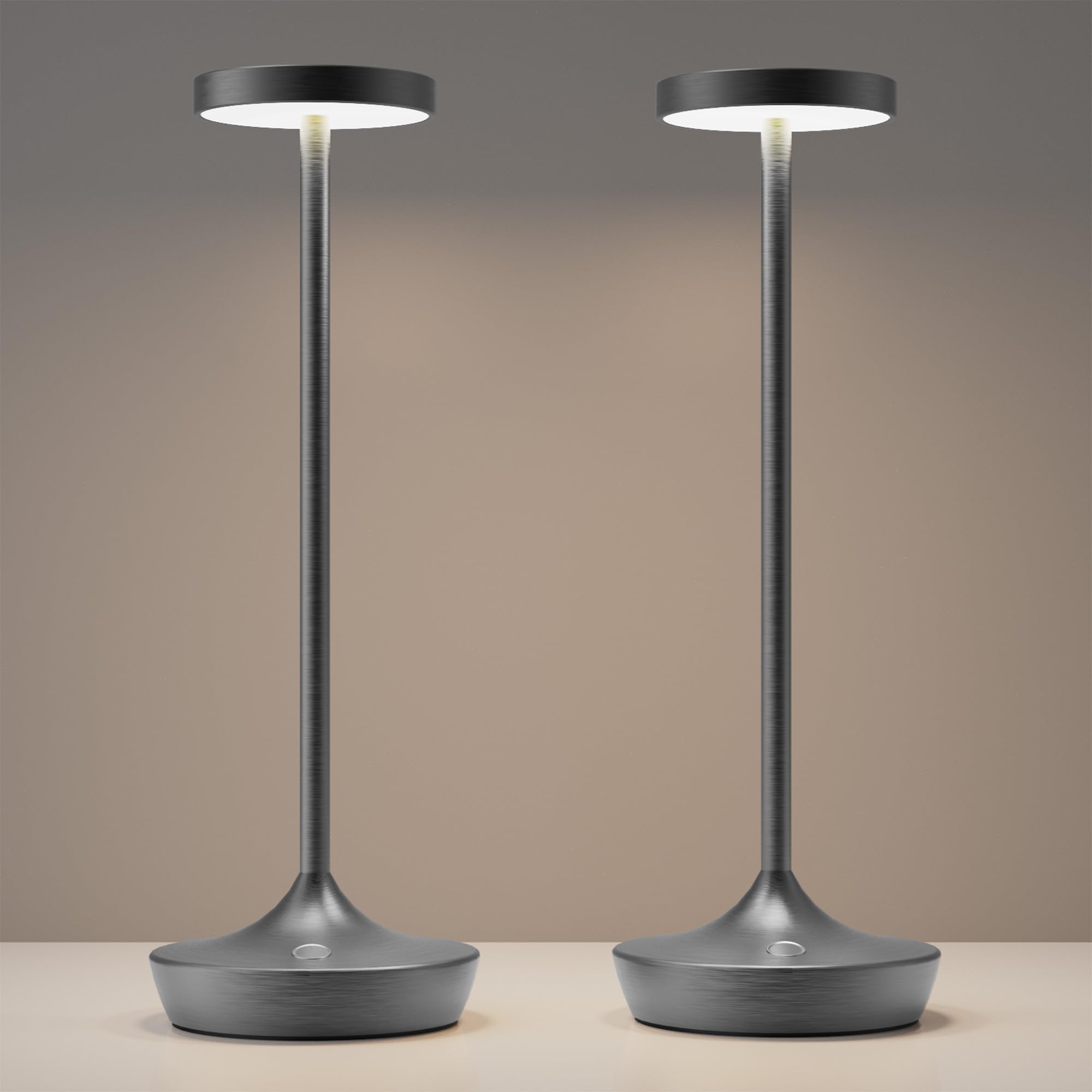 YHT Rechargeable Cordless Table Lamp, 6000mAh LED, Waterproof, 3-Color Touch Dimmable, Grey-2P, Model X86