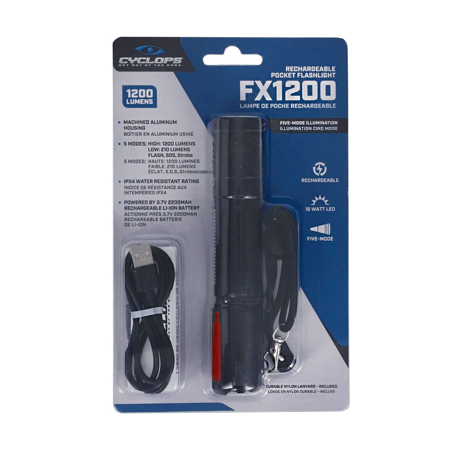 Cyclops Handheld Aluminum Housing 1200 Lumens Rechargeable Pocket Flashlight For Camping, Hiking, Emergency