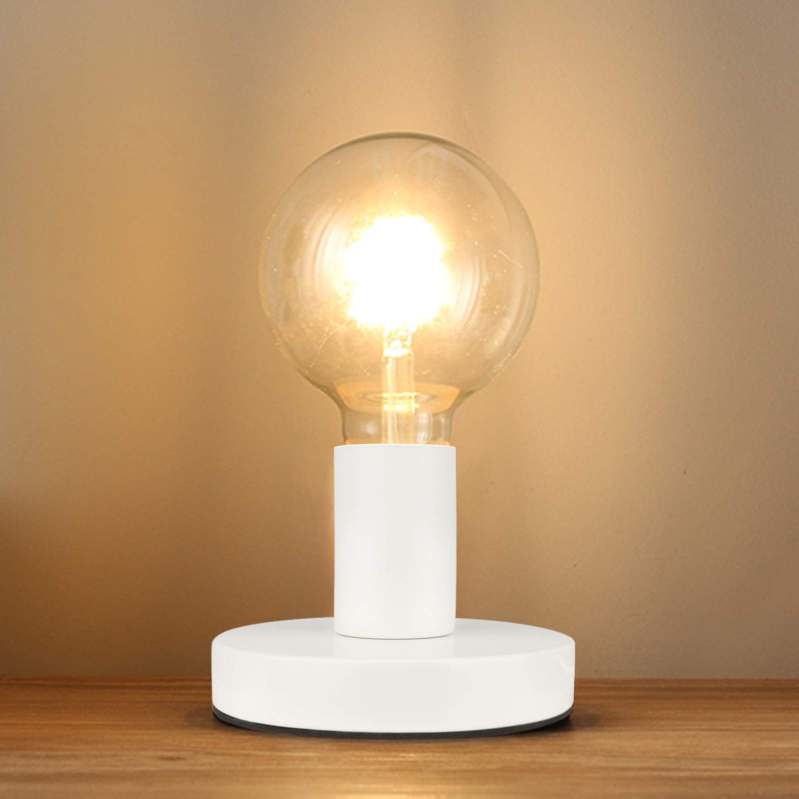 Helunsi E26 E27 Industrial Table Lamp Base, White Metal Mini Desk Lamp With 5.8Ft Cord