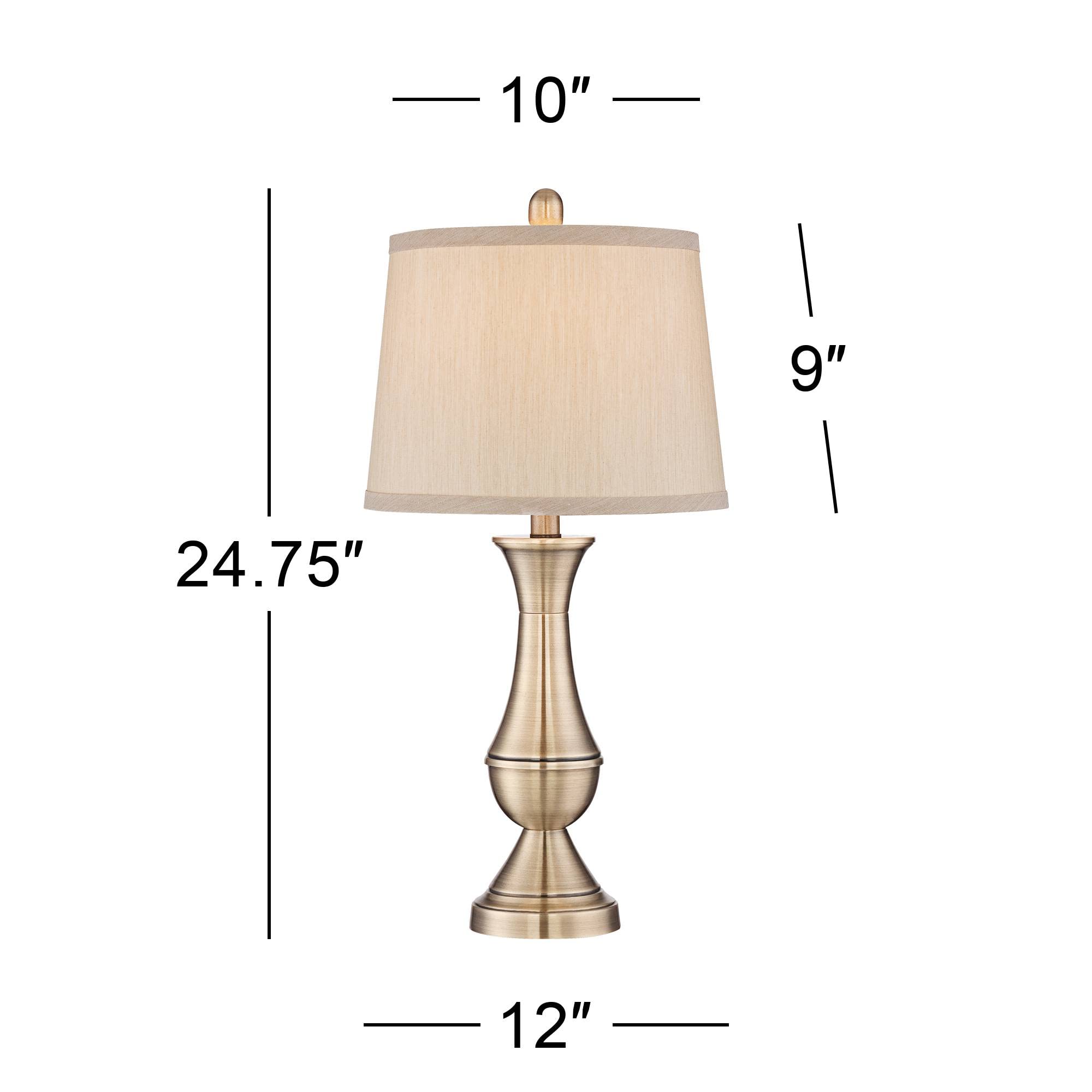 Regency Hill Becky Traditional Table Lamps 24.75'' High Set Of 2 Antique Brass Gold Metal Beige Tapered Drum Shade Decor For Liv