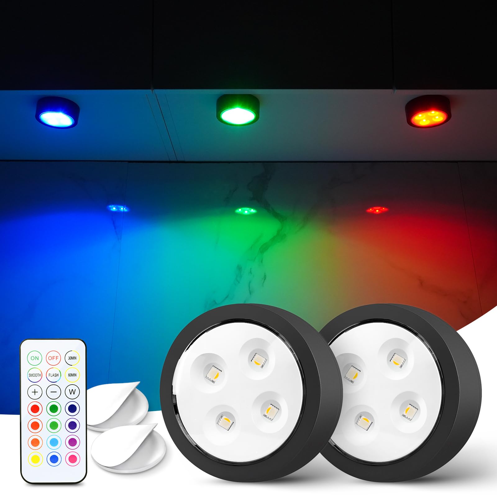 swesara Stick on Lights with Remote Shelf Lights Battery Operated Push Lights Small Led Bookshelf Lights Above Cabinet Lighting 