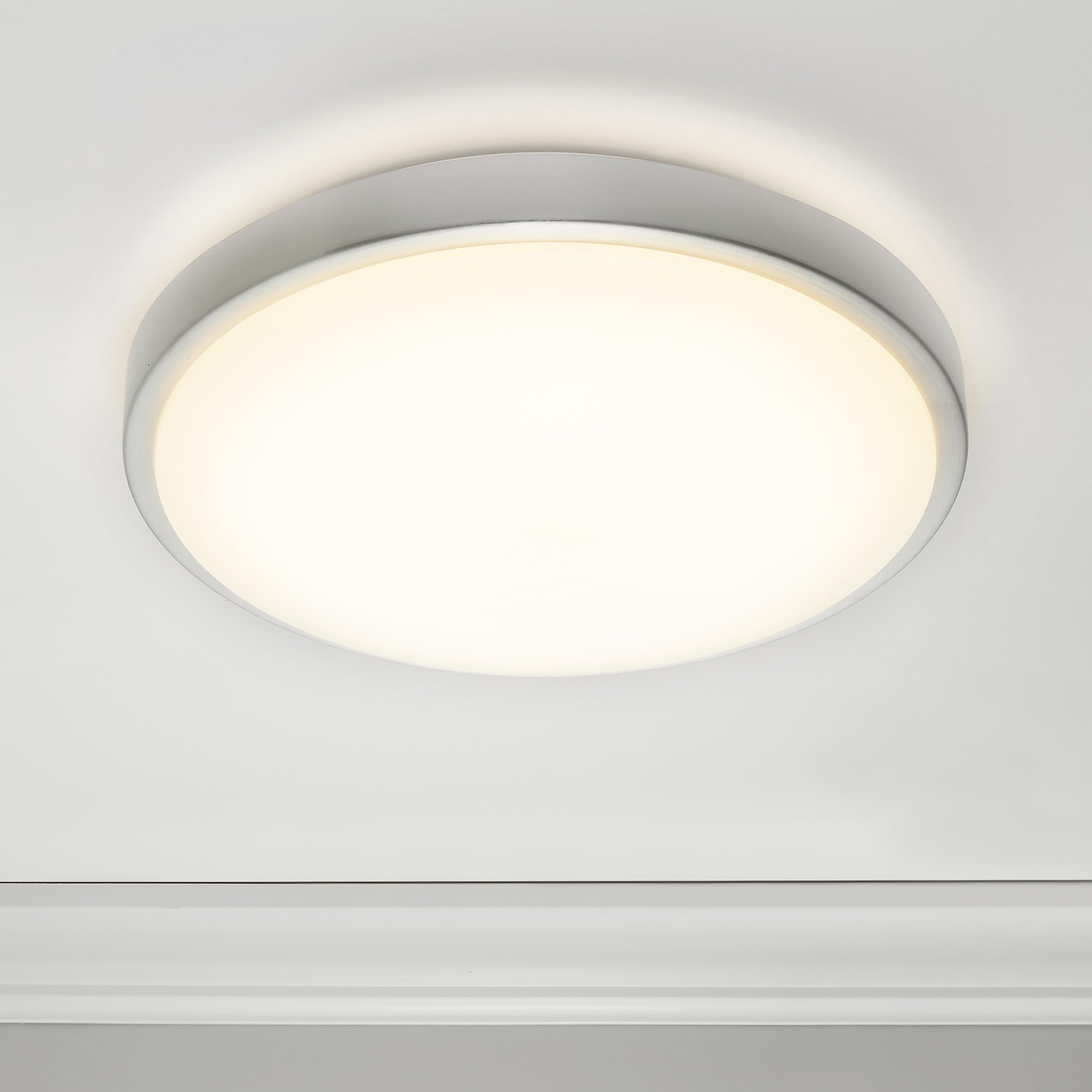Maxxima 14 In. Led Round Flush Mount Ceiling Light Fixture,1600 Lumens, 3000K Warm White, Dimmable Indoor Fixture With Brushed A