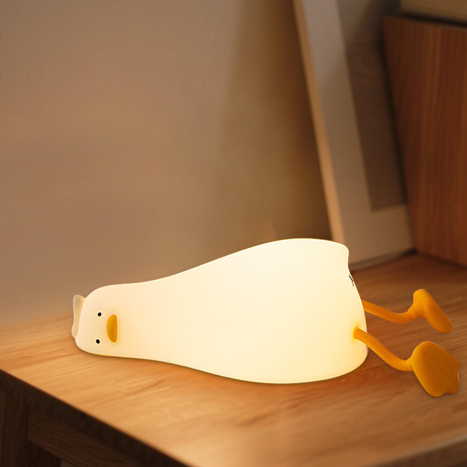 Drecoam Lying Flat Duck Night Light, Cute LED Light Up Duck, Dimmable Breastfeeding Night Light, Rechargeable Bedside Touch Lamp