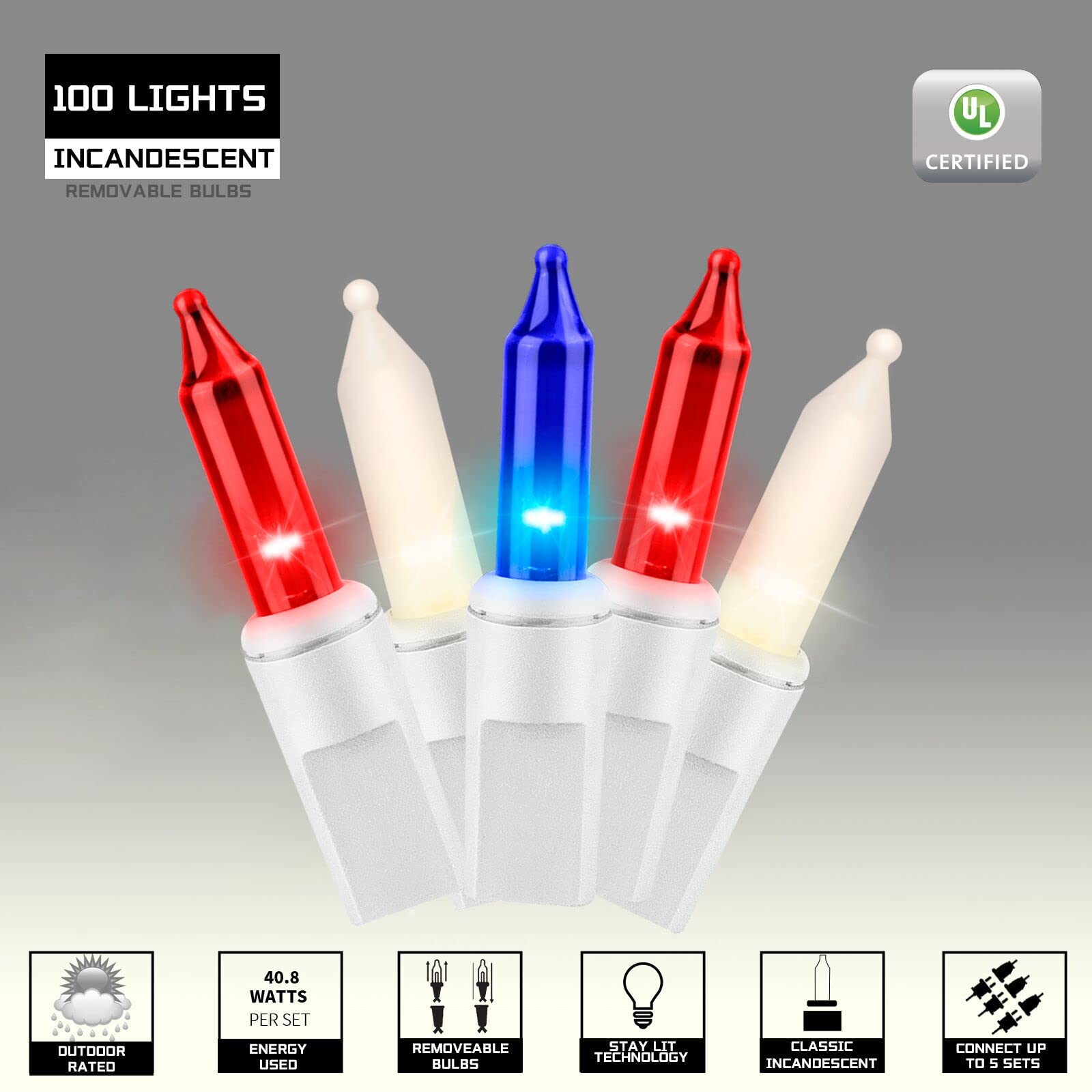 Justpro 100Lights Red White And Blue Extra-Bright With End Connectors 4Th July Decoration Patriotic Mini String Lights 5.98M Ul