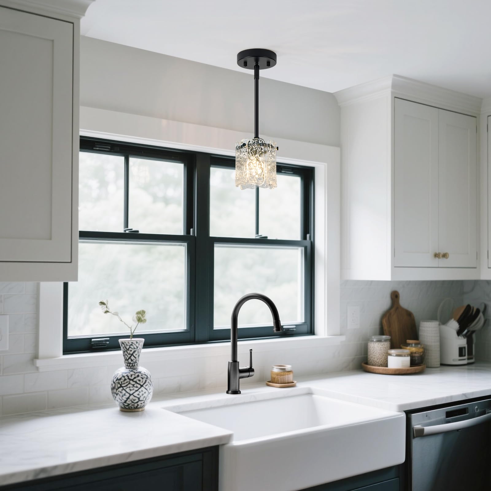 Osimir Black Pendant Light, 1-Light Mini Glass Hanging Fixture, Modern Design, E12 Base, Model OS-MM5002