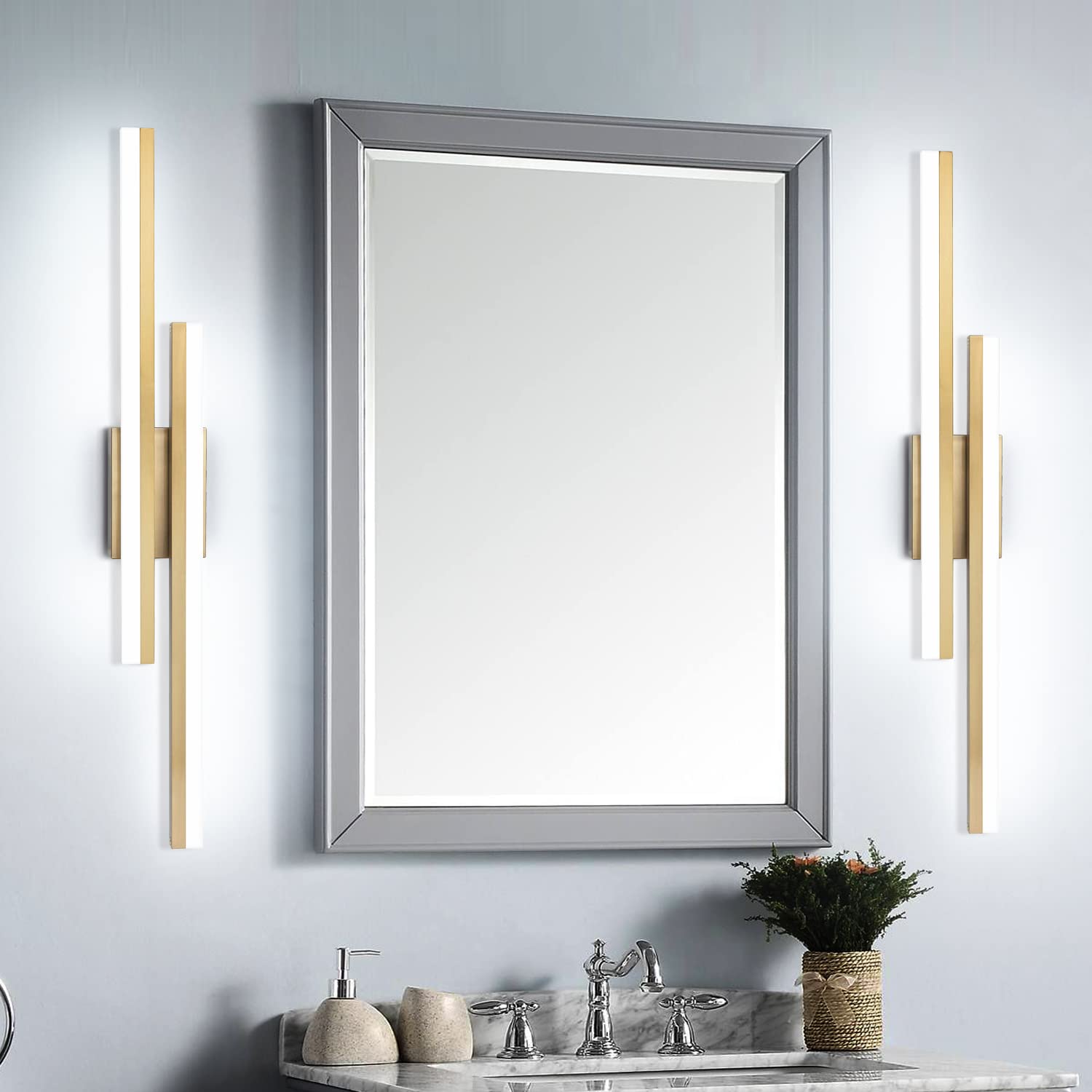 Presde 32In Dimmable Modern Led Bathroom Vanity Light Fixtures Over Mirror Brushed Gold Vanity Lighting(Cold White 6000K)