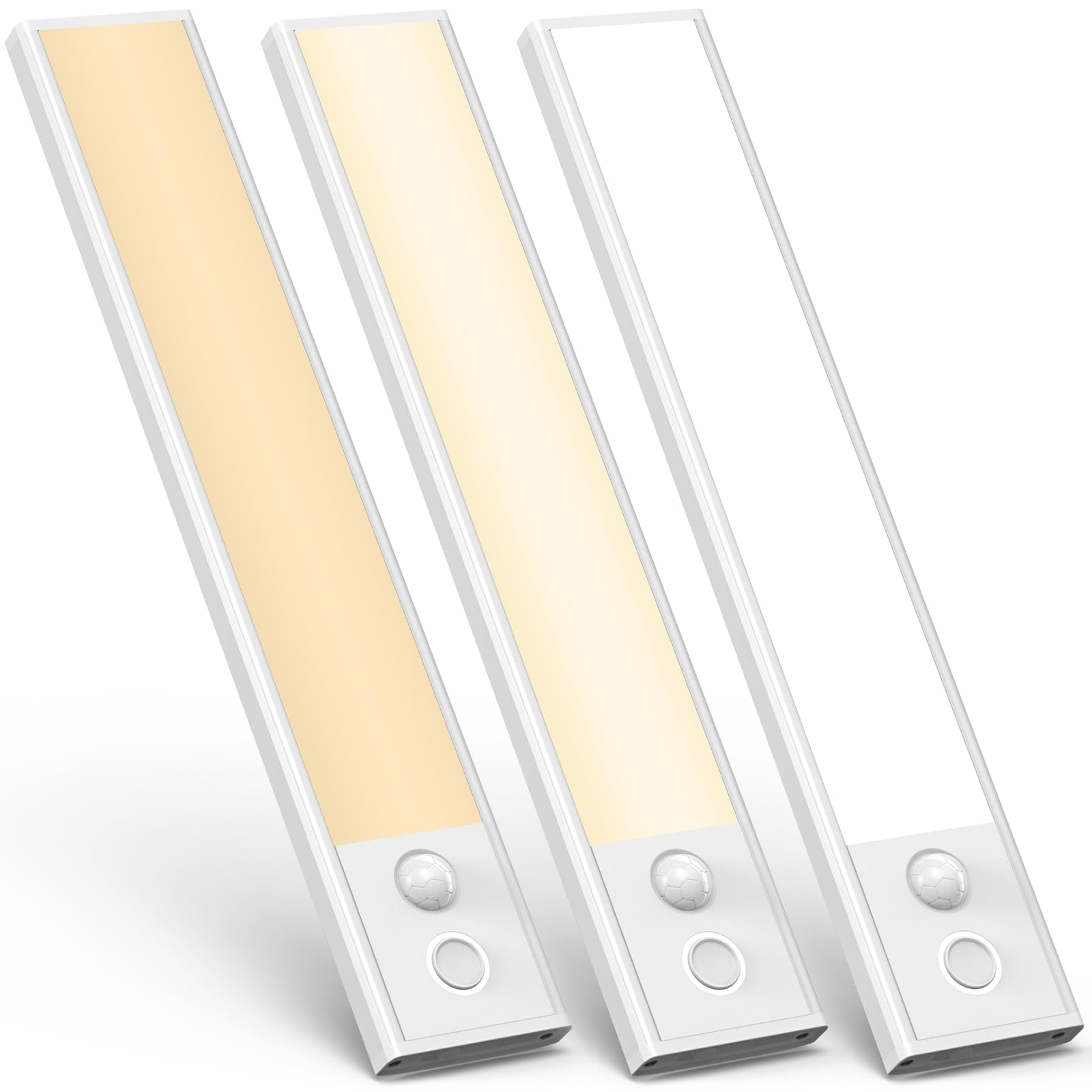 ASOKO Under Cabinet Lights Motion Sensor LED 3 Colors USB-C Rechargeable 3-Pack 9.9inch Multicolor