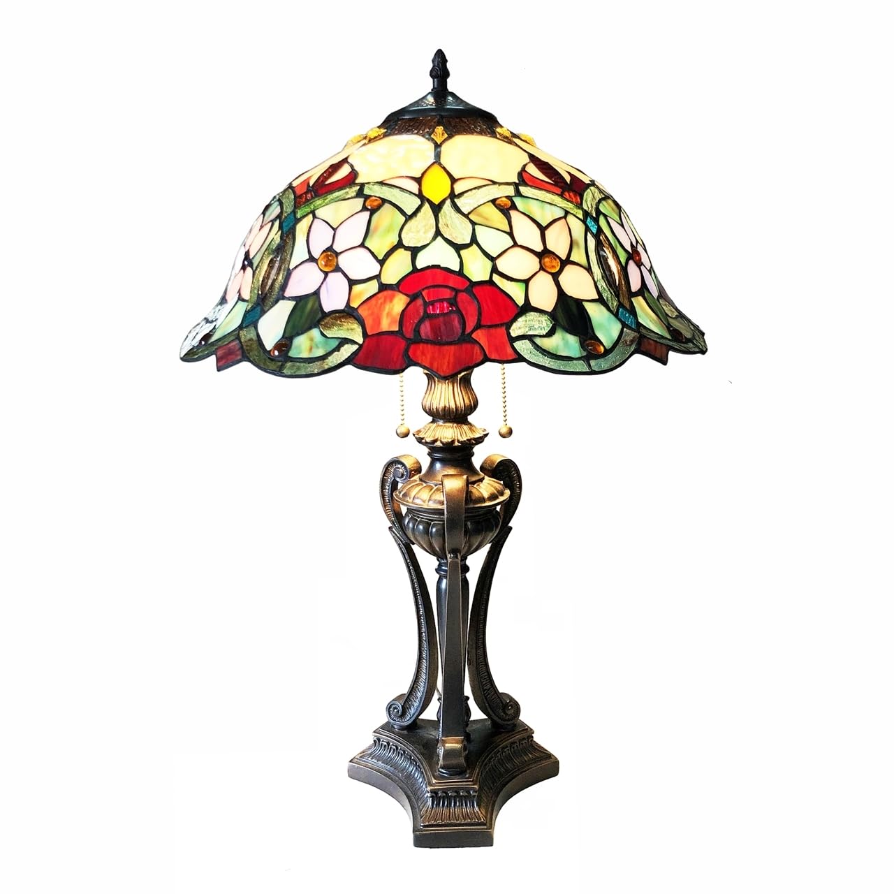 CHLOE Lighting PIPER Tiffany-Style Floral Stained Glass Table Lamp 26 Height