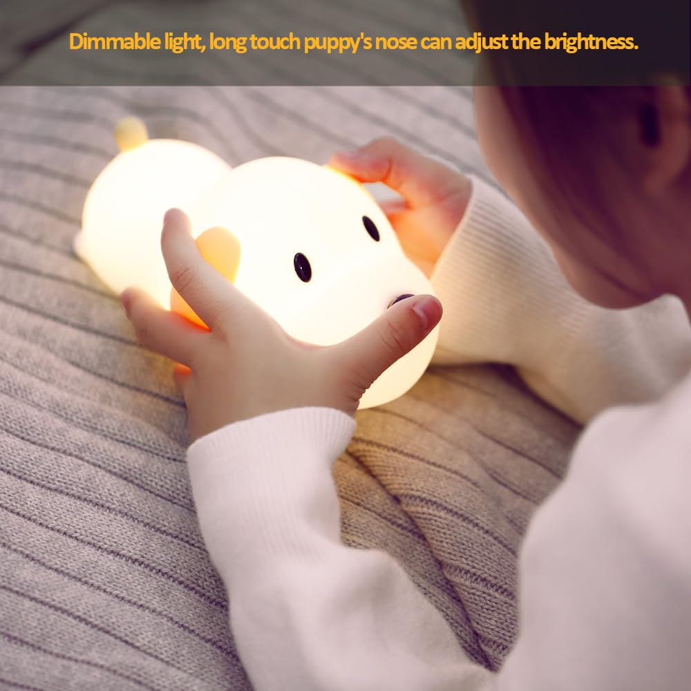 Myratts Led Cute Dog Night Light, Dimmable Nursery Puppy Kawaii Lamps, Super Squishy Silicone Usb Rechargeable Touch Control Night Lamp For Kids Adults, Used For Camping Party Room Decor (Dog)