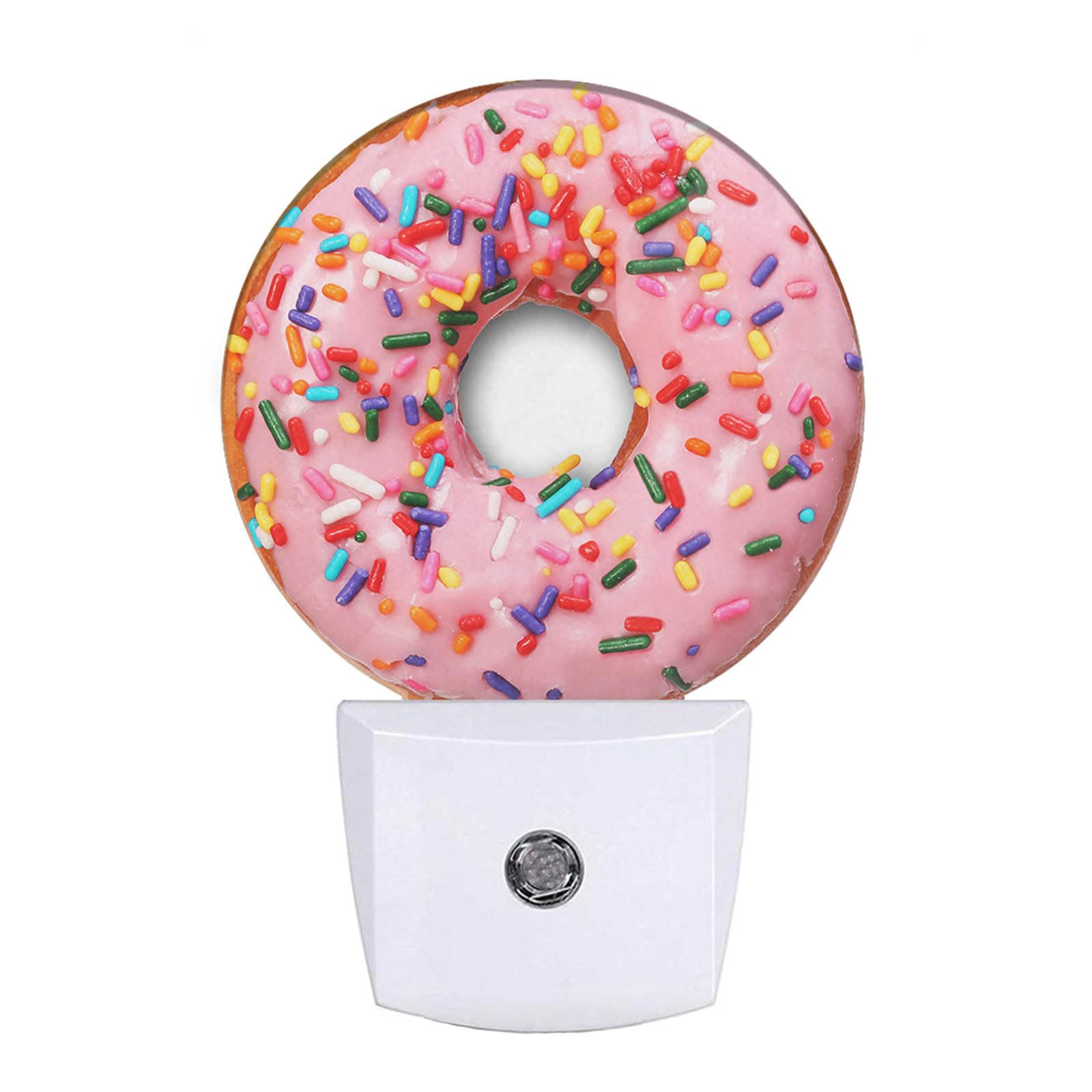Uanvaha Pink Donut Decorative Night Lights Sweets Dessert Snacks Donut with Sprinkles Night Light Plug in Auto Sensor LED Lamp w