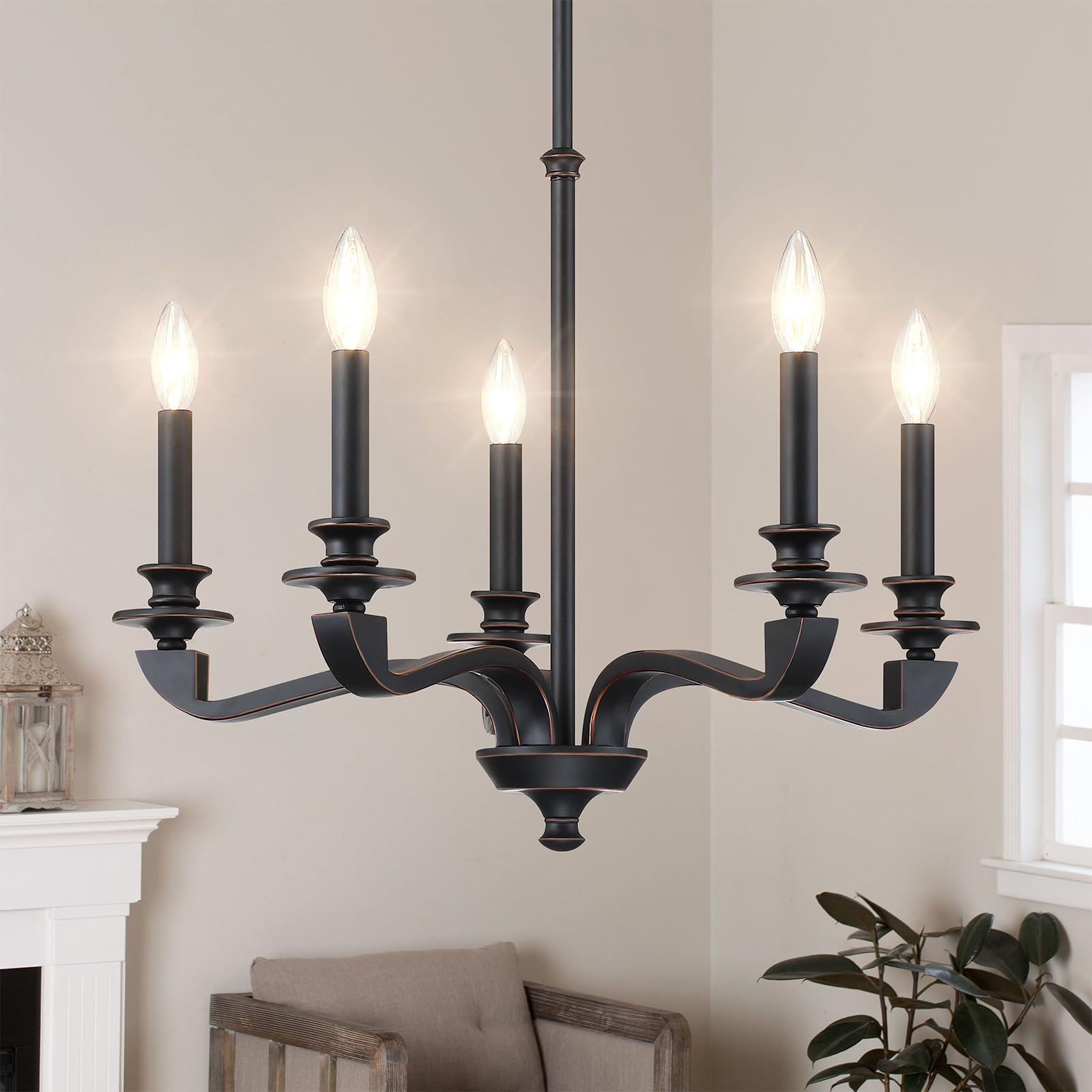 Senroyal Black Chandeliers For Dining Room, 5 Light Modern Chandelier Light Fixture Over Table, Farmhouse Candle Chandeliers Wit