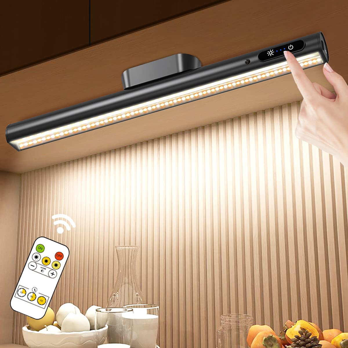 Hapfish LED Wall Strip Lights, Rechargeable Magnetic Light Bar, Dimmable, Black, Model YZYK350-BK01, Without Motion Sensor