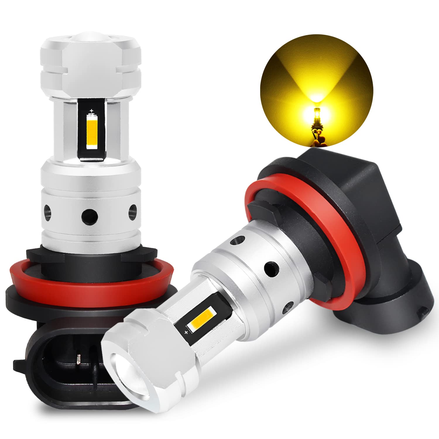 PHINLION H8 H11 LED Fog Light Bulbs, 3800 Lumens, 3000K Golden Yellow, Replacement for Car Truck DRL and Fog Lights