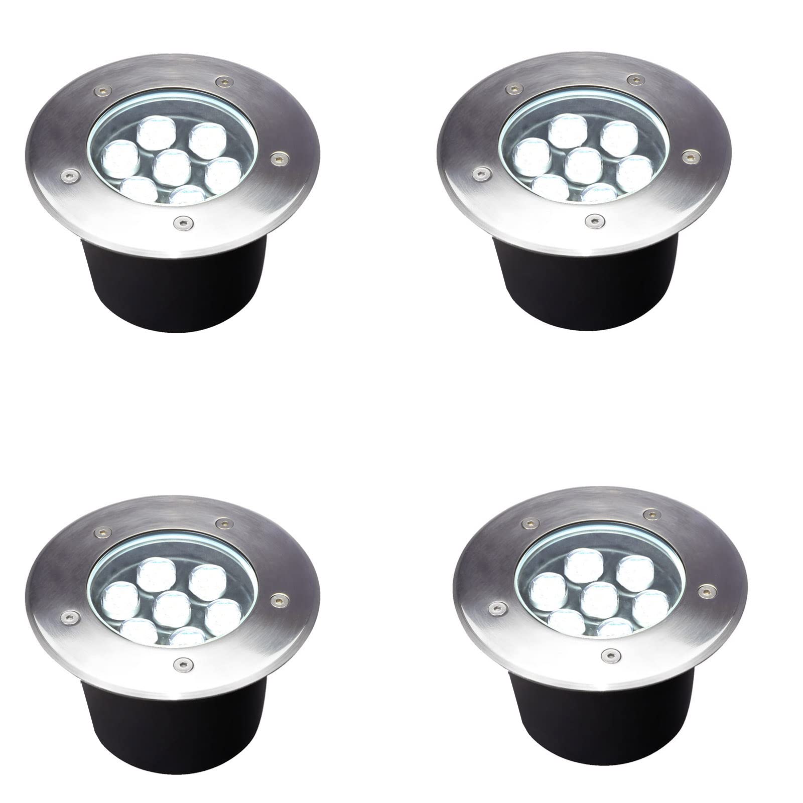Gocuces Outdoor In Ground Lights Wired,6 Inches 7W,Line Voltage 110V 120V Well Lights,High Brightness White 6500K,Waterproof Landscape Lighting For Yard,Path,Walkway,Step,Pack Of 4