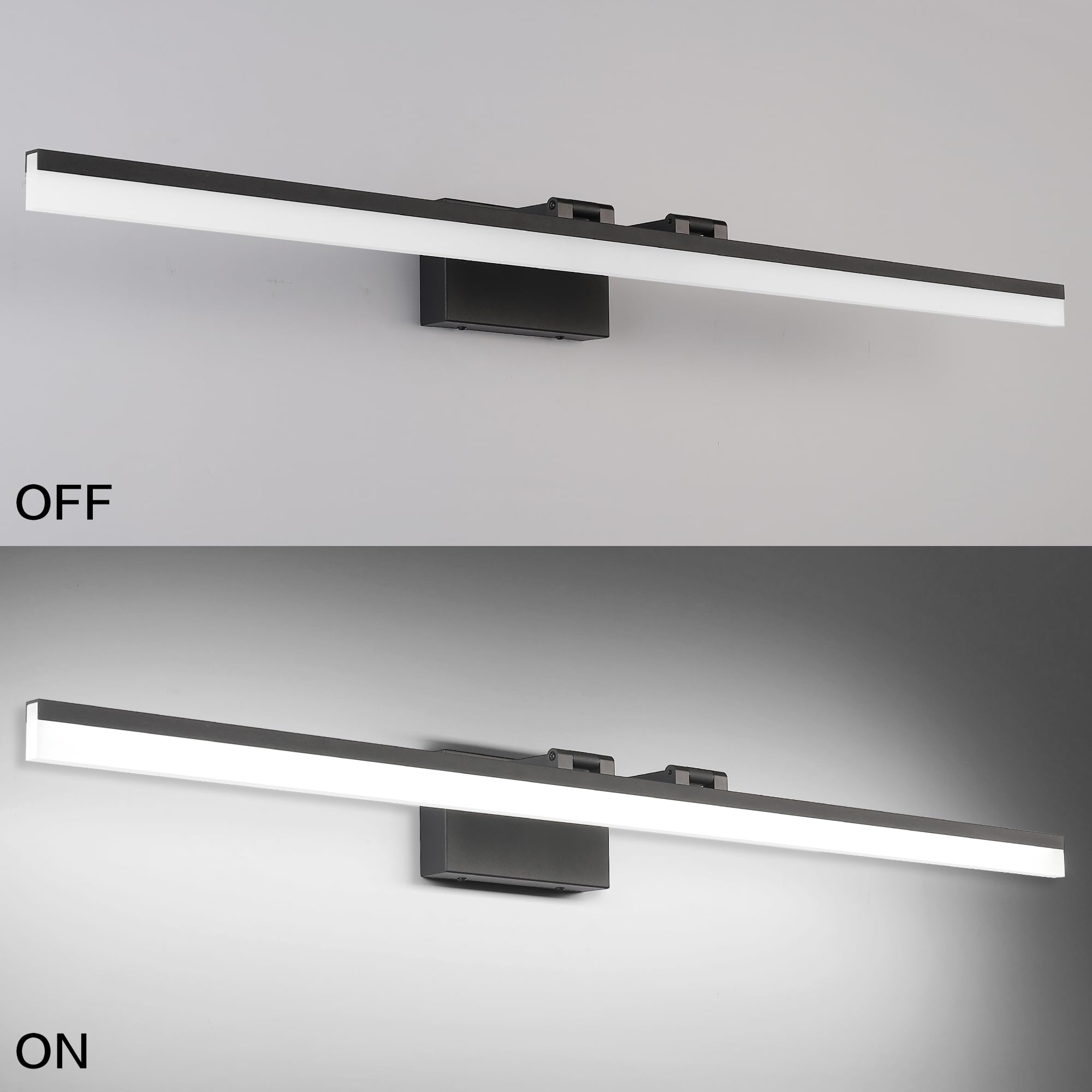 SOLFART 47.2 Inch Dimmable Bathroom Light Fixture, 5 Color Temperature, Aluminum, Matt Black, Model 8778-1220mm-BK-5CCT