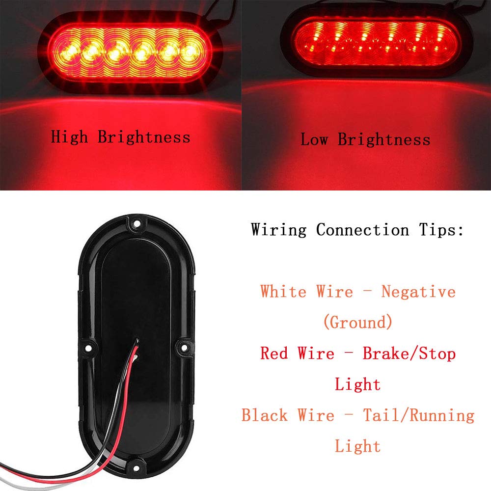Npauto 2Pcs 6&quot; Oval Trailer Tail Lights Red 6 Led Stop Turn Brake Light Trailer Marker Lights Flush Mount For Rv Truck Boat Trailer Waterproof