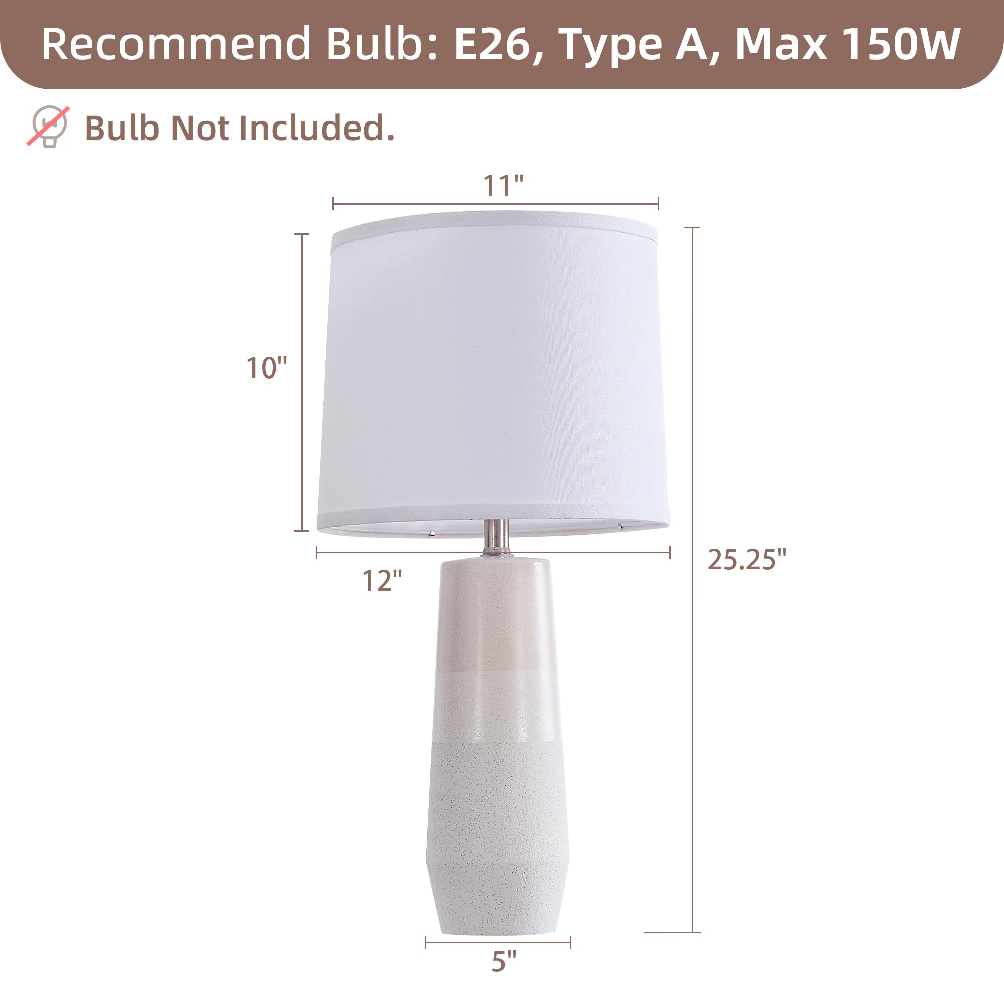 Euo 25.25'' White Ceramic Table Lamps For Living Room, Ceramic White Lamps Set Of 2 For Nightstand, Minimalist White Table Lamps