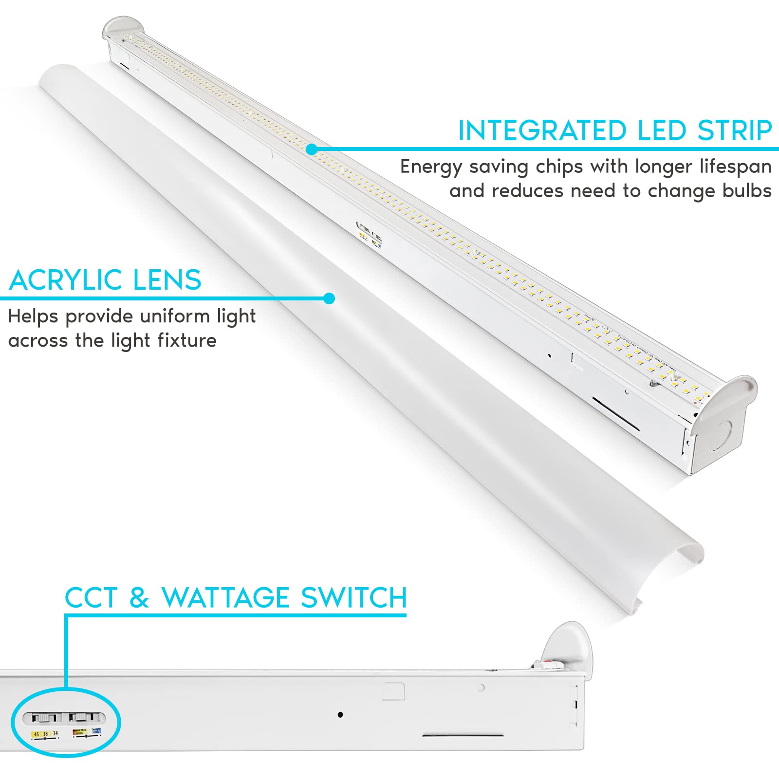 Luxrite 4Ft Slim Led Shop Light, 34W/38W/45W Adjustable, Up To 5940 Lumens, 3 Color Selectable 3500K-5000K, Linear Strip Light F