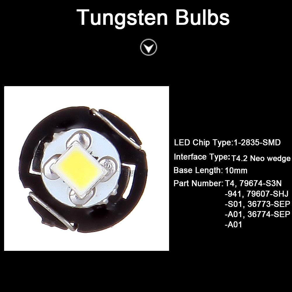 Cciyu 6 Pack White T4/T4.2 Neo Wedge Led Bulb A/C Lights