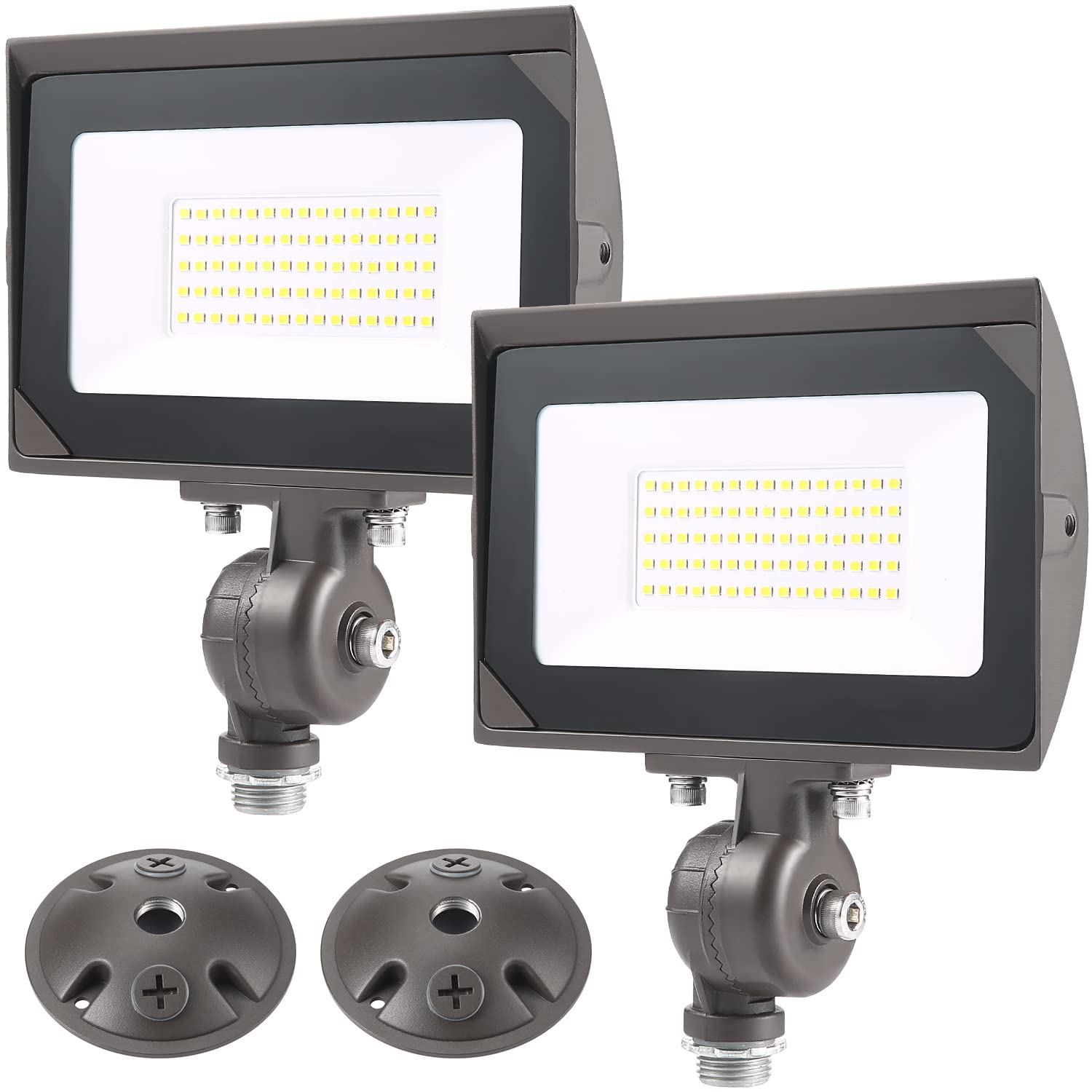 50W Outdoor LED Flood Light With 1/2" Knuckle Mount (Plate Included), 5000K Daylight 6000LM 120V, UL Waterproof LED Security FLood Lighting for Wall Wash /Sign/Flagpole/Tree/Yards/Advertising Boards