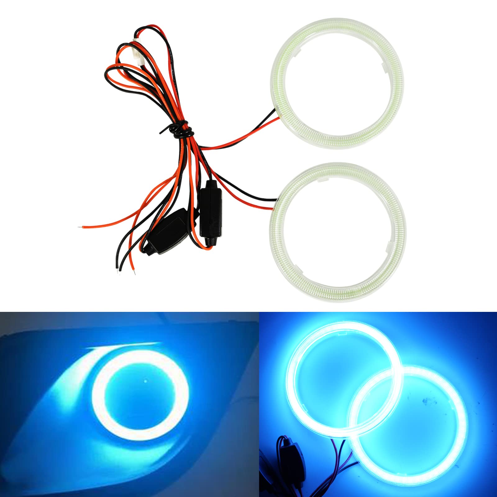 Qasim 80Mm Ice Blue Halo Rings Angel Eyes Cob 51Smd Led Warning Lamps With Plastic Cover 12V 24V