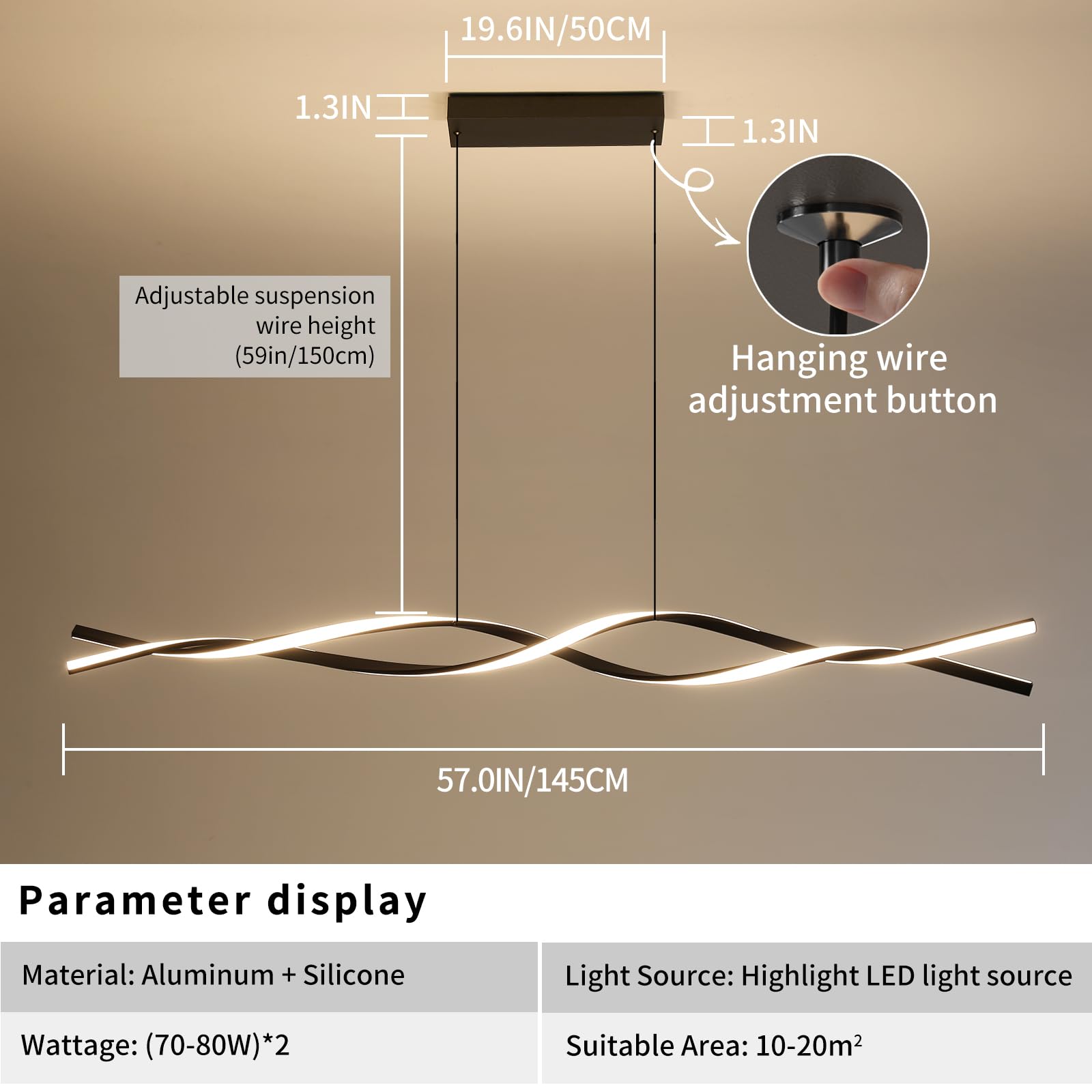 Matven Modern Ceiling Chandelier Light, Acrylic Anti Flicker Pendant Lamp With Remote Control Dimmable 3 Color Mode & Brightness