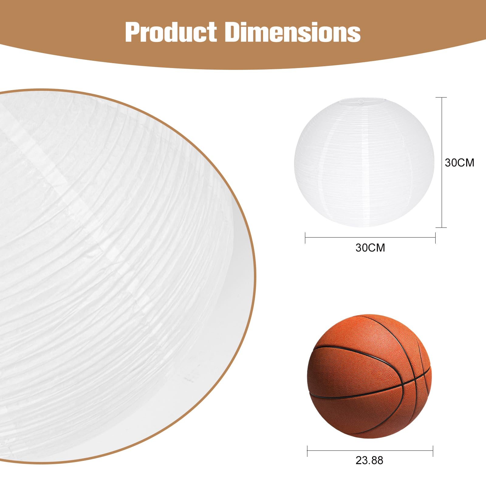 White Paper Lamp Shade, 12''X12'' Small Chinses Paper Lantern Pendant Light Shade,Round Lanpshade Home Decor Ceiling Lampshade,