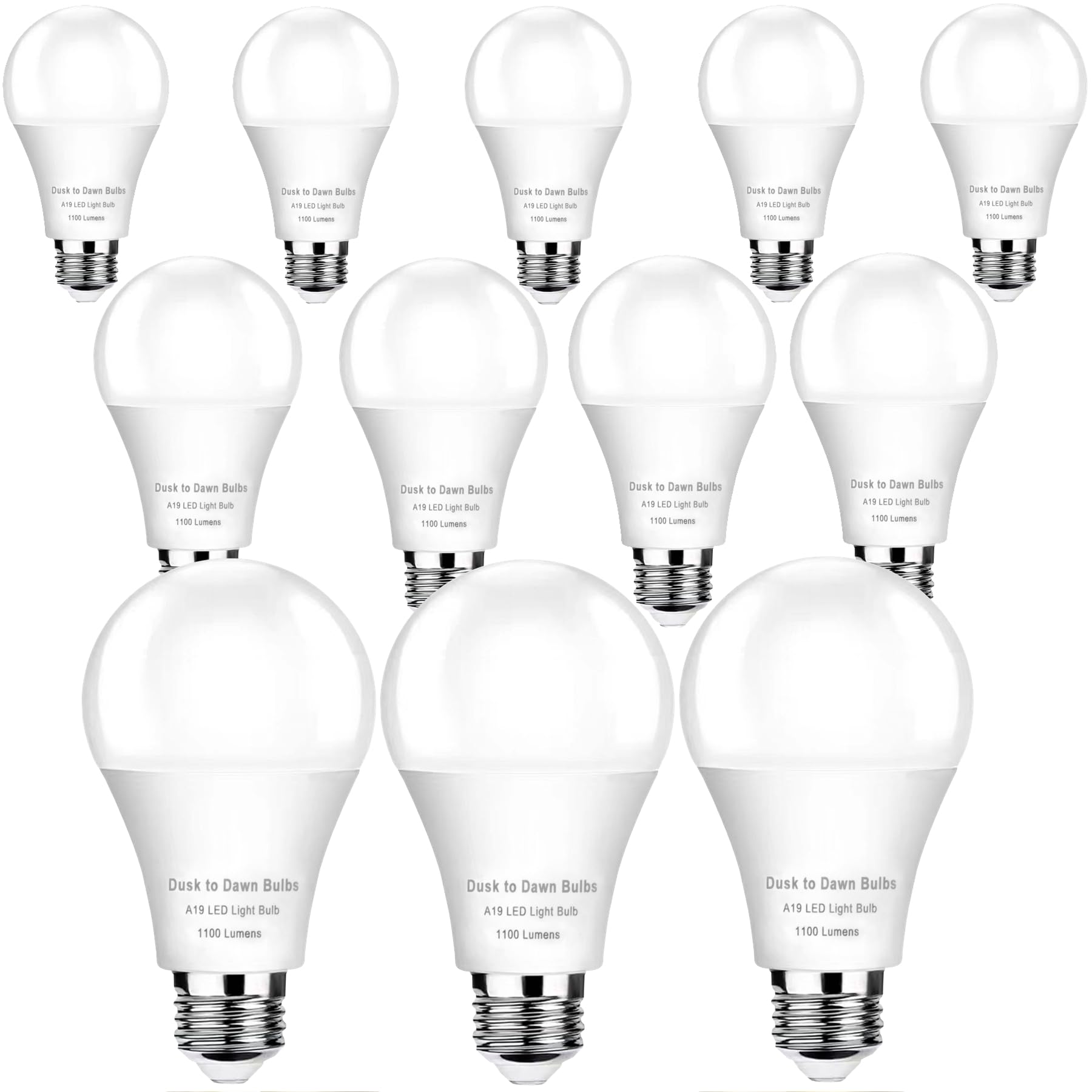 12-Pack Dusk To Dawn Light Bulbs  10W Equivalent 75W Soft White 2700K  1100Lm Auto On/Off Sensor  E26 Base For Outdoor Security Lighting  Porch  Garage
