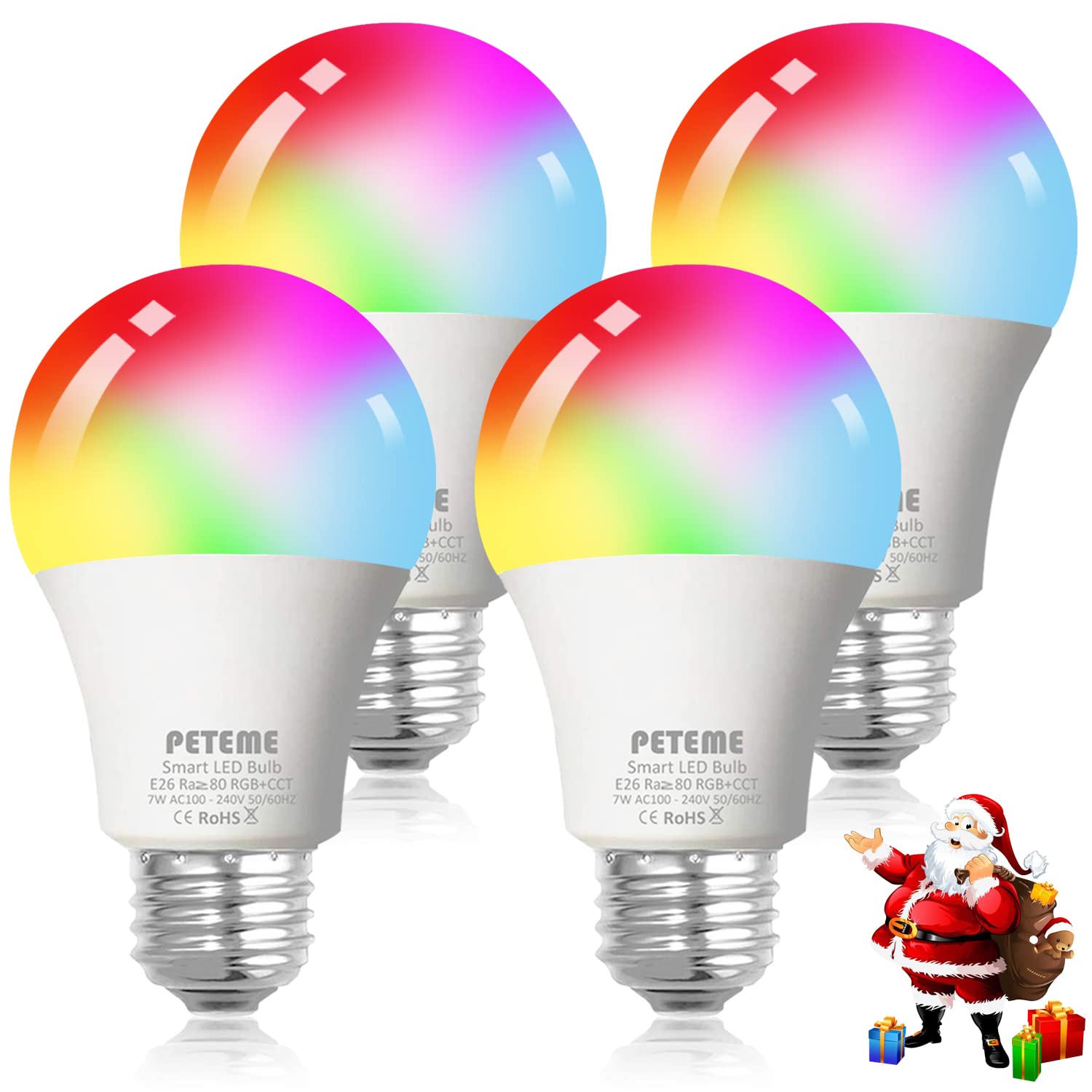 Peteme Smart Wifi Alexa Light Bulb, Led Rgb Color Changing Bulbs, Compatible With Alexa, Siri, Echo, Google Home (No Hub Require