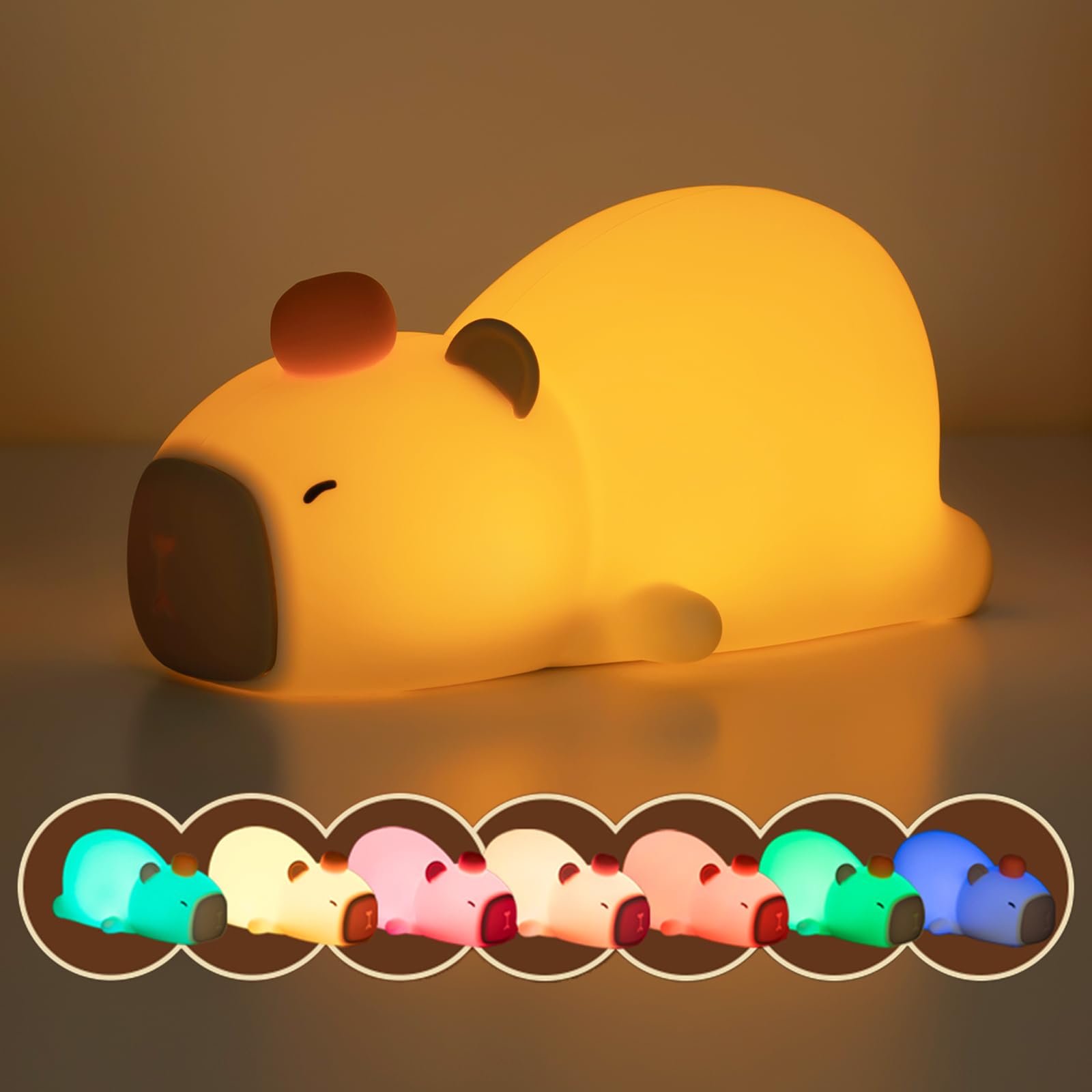 LEDHOLYT Night Light for Kids, Cute Silicone Lying Flat Capybara Nursery Light for Baby Room and Toddler, Rechargeable LED Anima