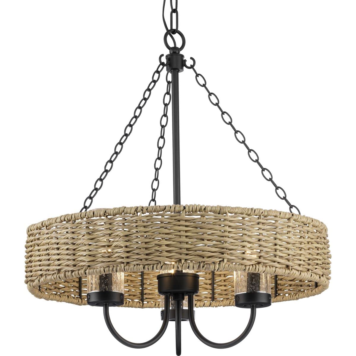 Progress Lighting P550127-31M Outdoor Pendant, Alloy Steel, Matte Black with Mocha Rattan Accents