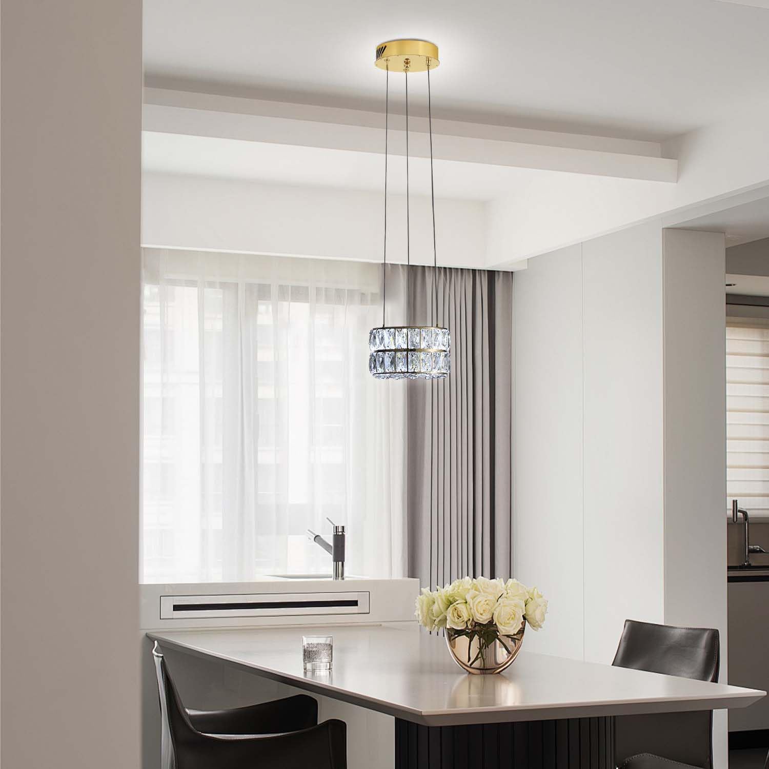 IDEQUY Crystal Chandelier, Modern Dimmable LED Ceiling Light, 7.8in, Gold, Model CF8024-20J