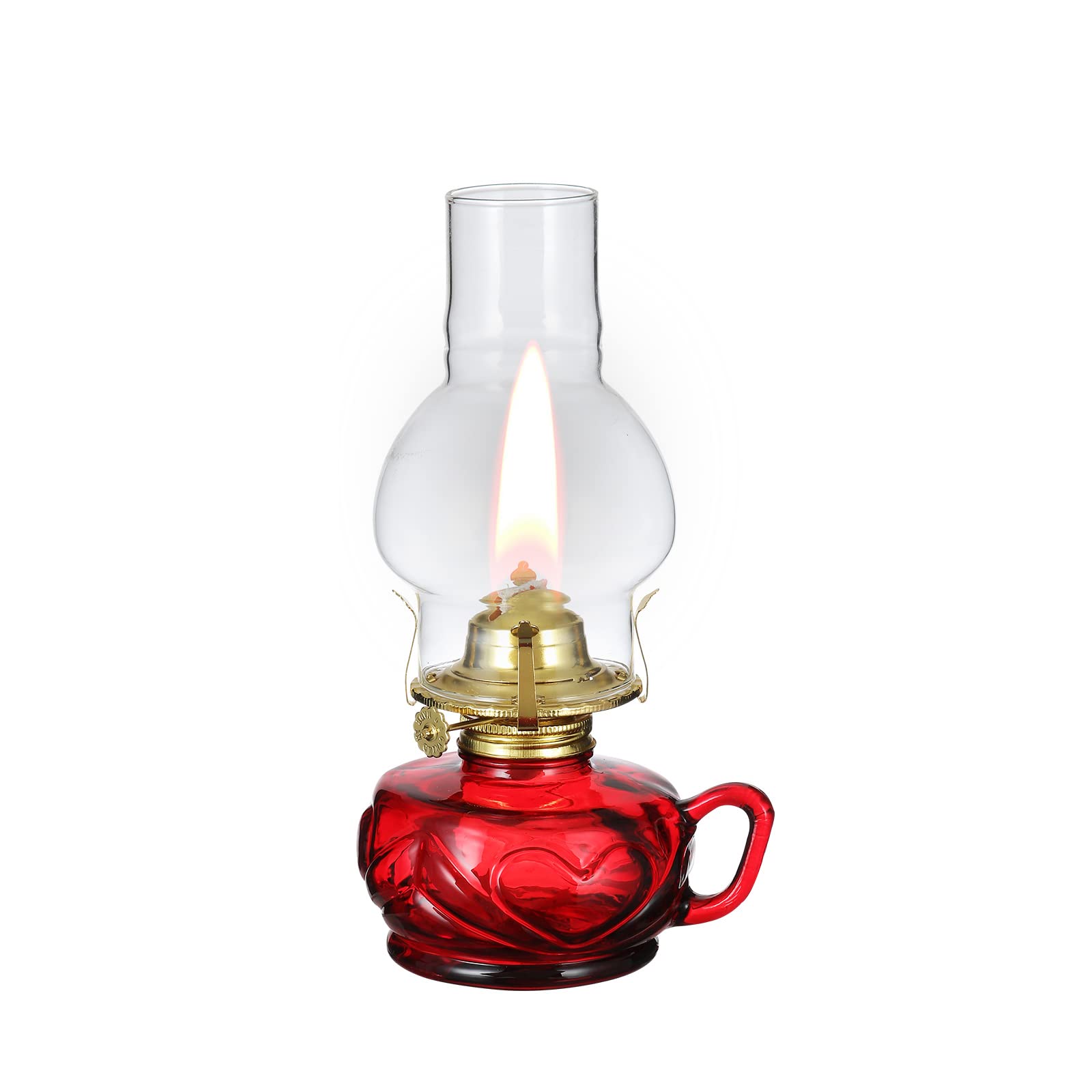 DNRVK Vintage Red Kerosene Lamp with Handle Large Color Glass Oil Lamps for Indoor Use Decorative Indoor Oil Lamp Hurricane Lamp Lantern for Tabletop Decor Emergency Lighting