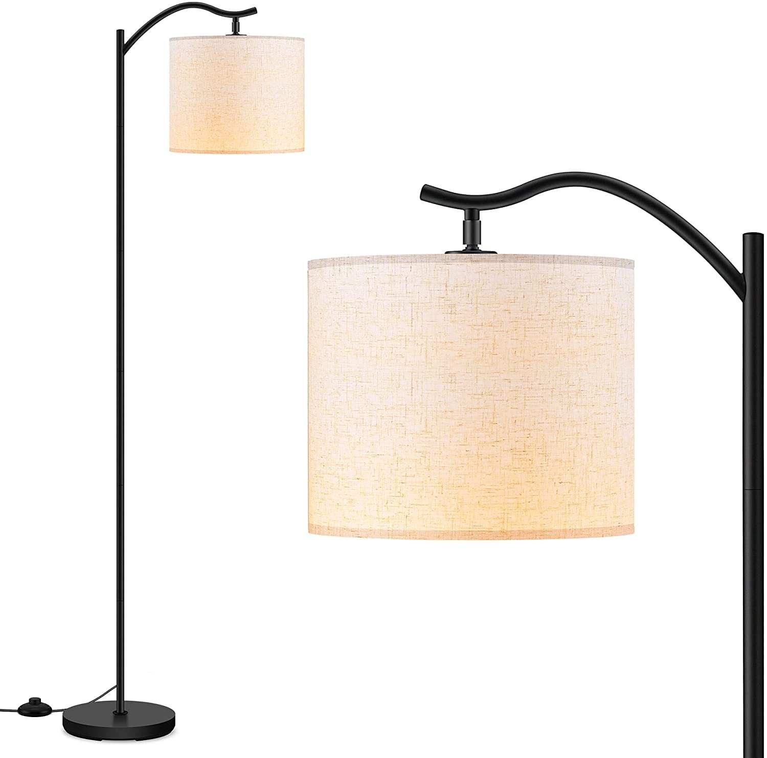 BoostArea Floor Lamp for Living Room,LED Arched Floor Lamp, Tall Modern Standing Lamp with Beige Linen Shade,Footswitch,Mid Cent