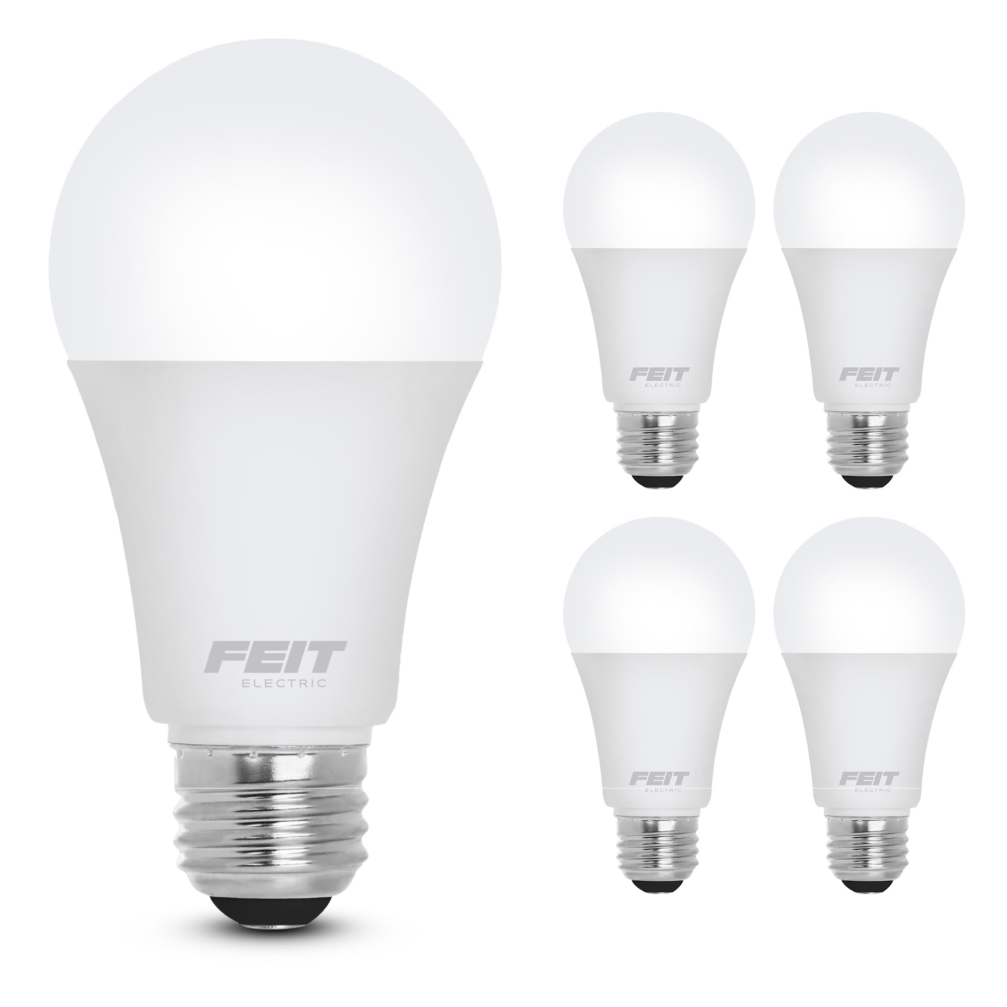 Feit Electric A19 LED Light Bulb, 60W Equivalent, Dimmable, 800 Lumens, E26 Medium Base, 5000K Daylight, CRI 90, 25,000 Hour Lifetime, UL Listed, Damp Rated, 4 Pack, OM60DM/950CA/4