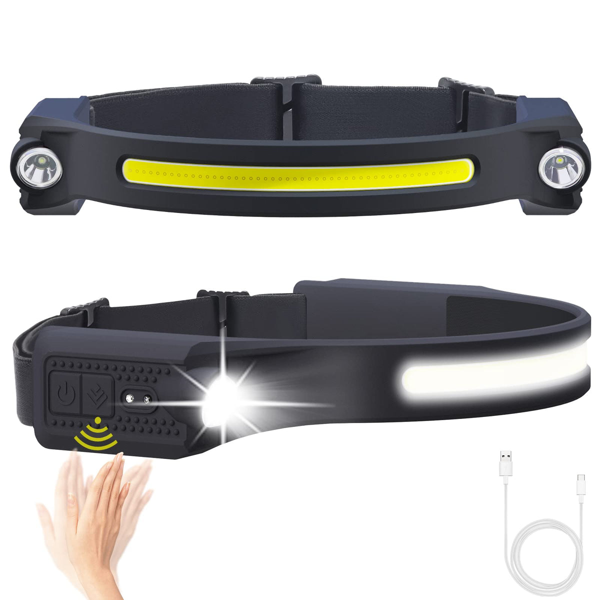 Alpswolf Led Headlamp Rechargeable, 2 Xpe Led And Cob Led Head Lamp, Sensor Mode, 260° Wide Beam, Ipx4 Waterproof, Rechargeable Headlight For Camping Accessories (2 Pack)