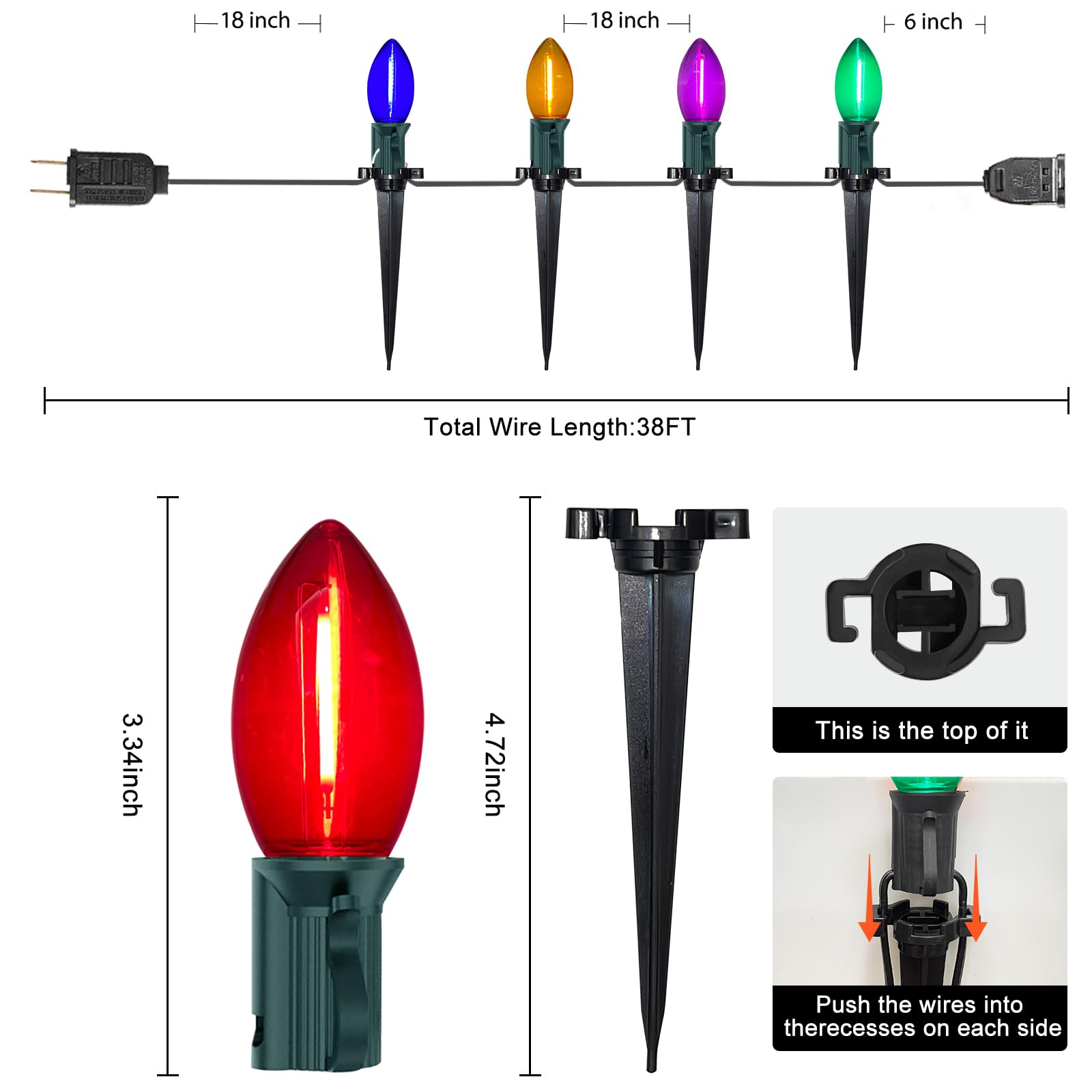 C9 Led Christmas Pathway Light, 38Ft Multicolor Pathway Christmas Lights With 27 Multicolored Jumbo Led Bulbs, Connectable Chris