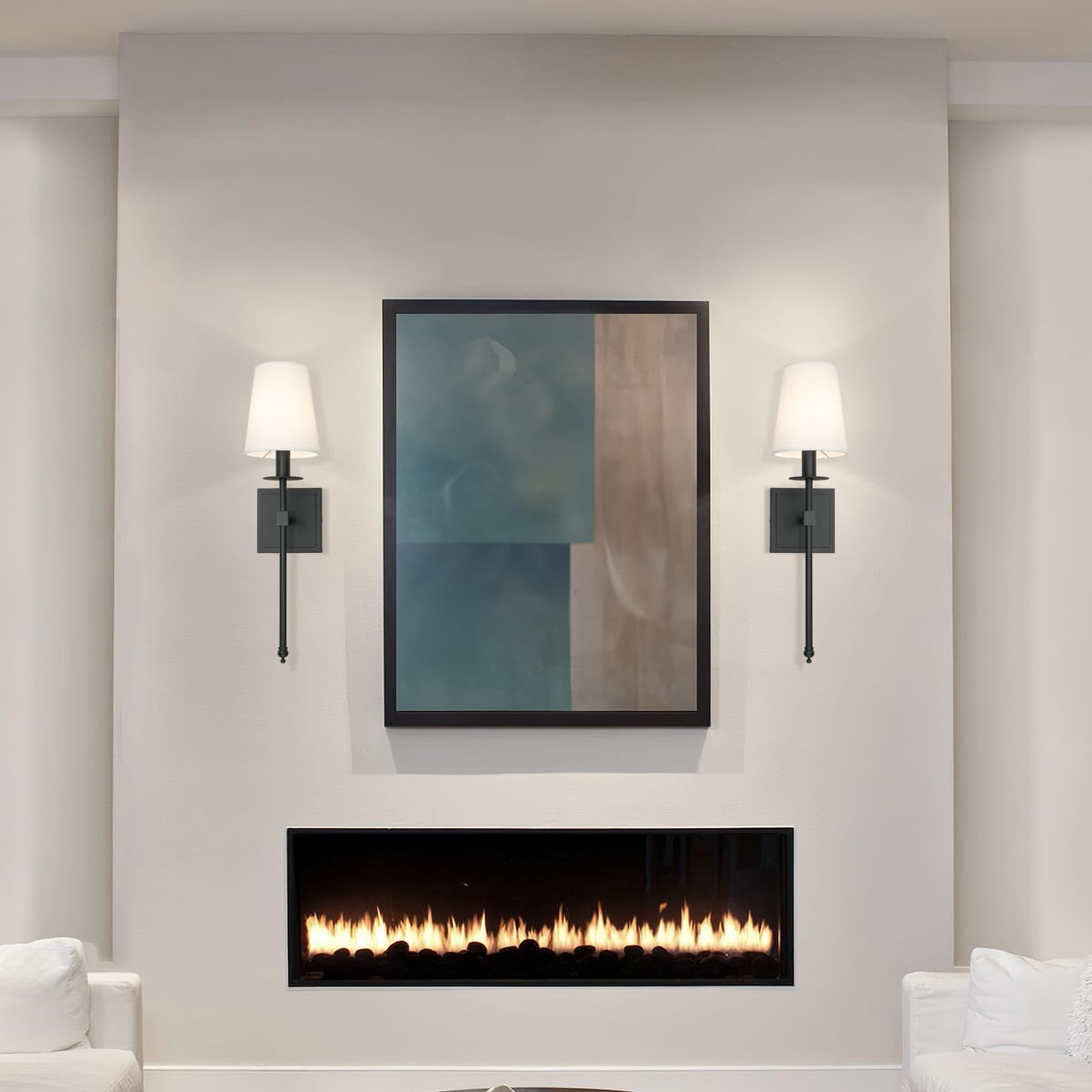 Xinbei Lighting Black Wall Sconces Set Of 2, Classic Sconces Wall Lighting With Flared White Fabric Shade 1 Light Wall Lamps For