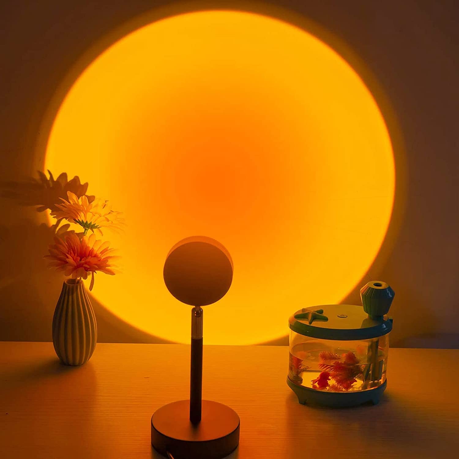 Balkwan Sunset Red Projection Lamp - LED Rainbow Night Light for Living Room & Bedroom Decor, USB Modern Floor Stand