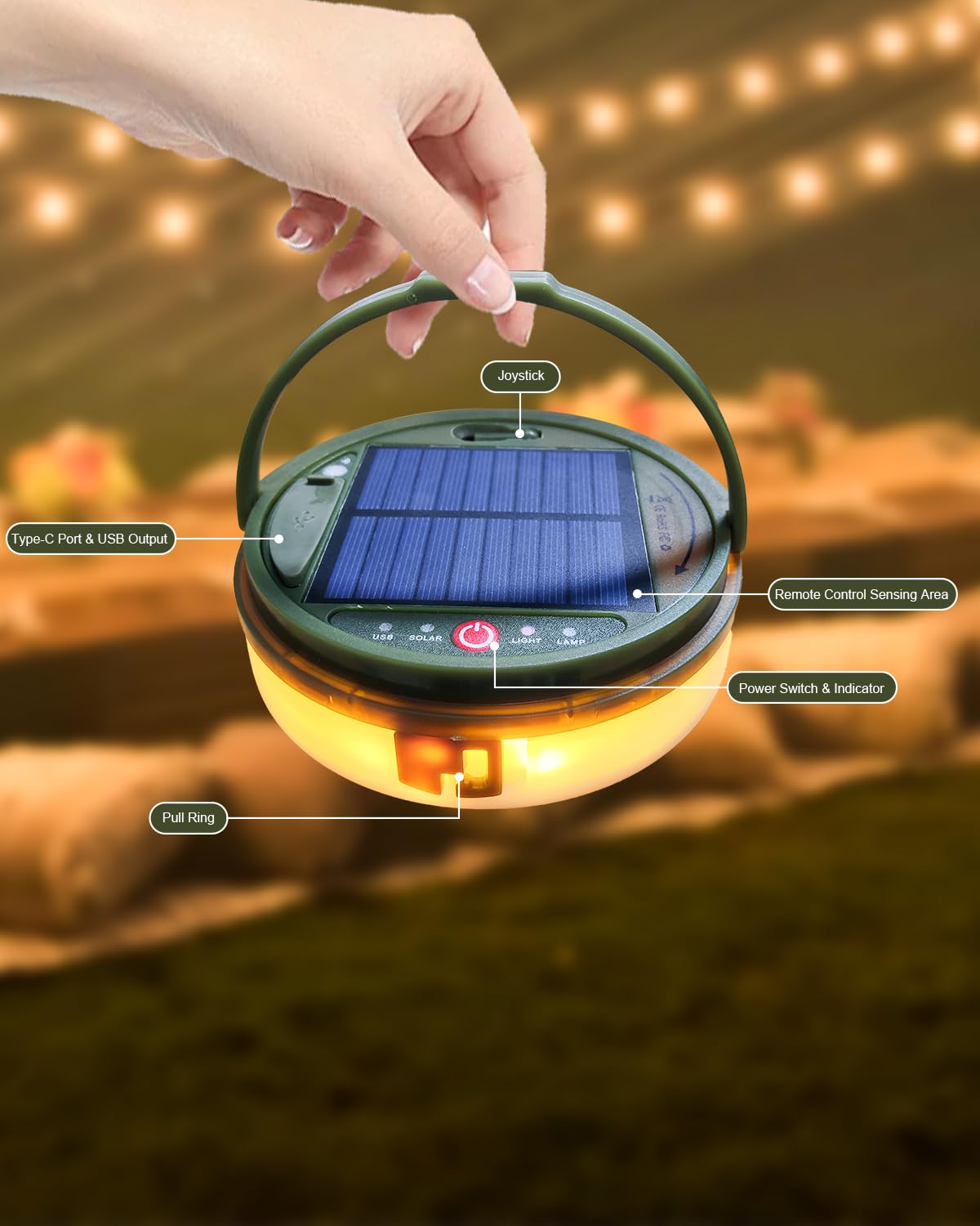 SWEALEER Camping String Lights, 39Ft Solar & USB Rechargeable, Green, IP44 Waterproof, Remote Control, 5 Lighting Modes