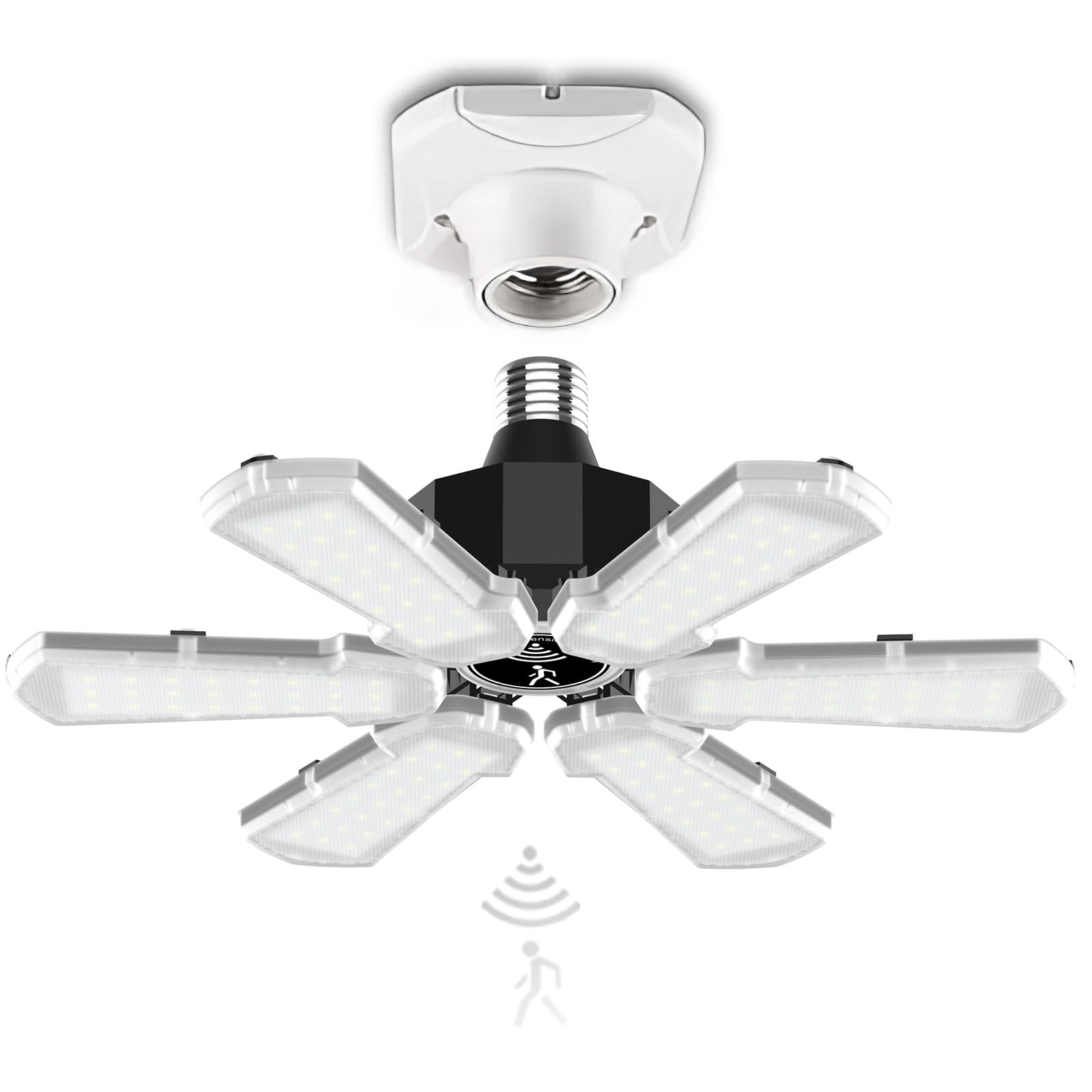 Motion Sensor Garage Light  Bright 18000Lm Basement Shop Ceiling Lighting With Motion  180W Led Motion Activated Garage Lighting W/ 6 Adjustable Panels Screw In E26 E27 Bulb For Basement Shop(1Pack)