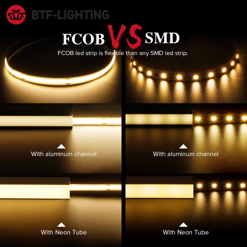 BTF-LIGHTING Flexible LED Strip Lights 24V, 2X16.4FT, Warm White 3000K, Dimmable, RF Remote, Model FOB10M24VR