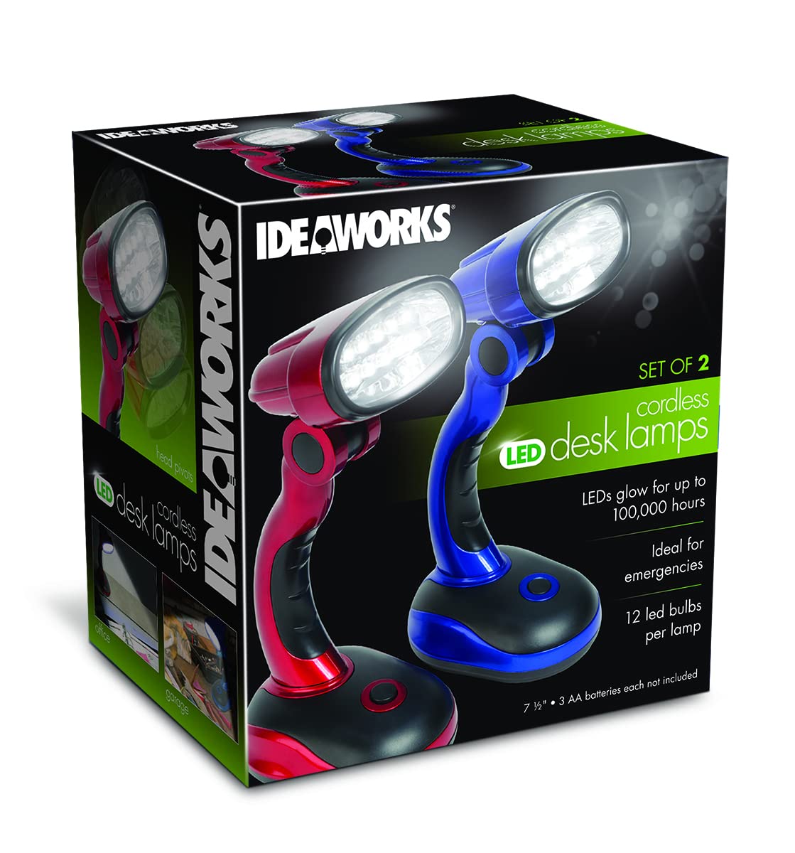 IdeaWorks LED Desk Lamps Set of 2, Large, Plastic, Pivoting Heads, Red/Blue, Model JB6173MULTI