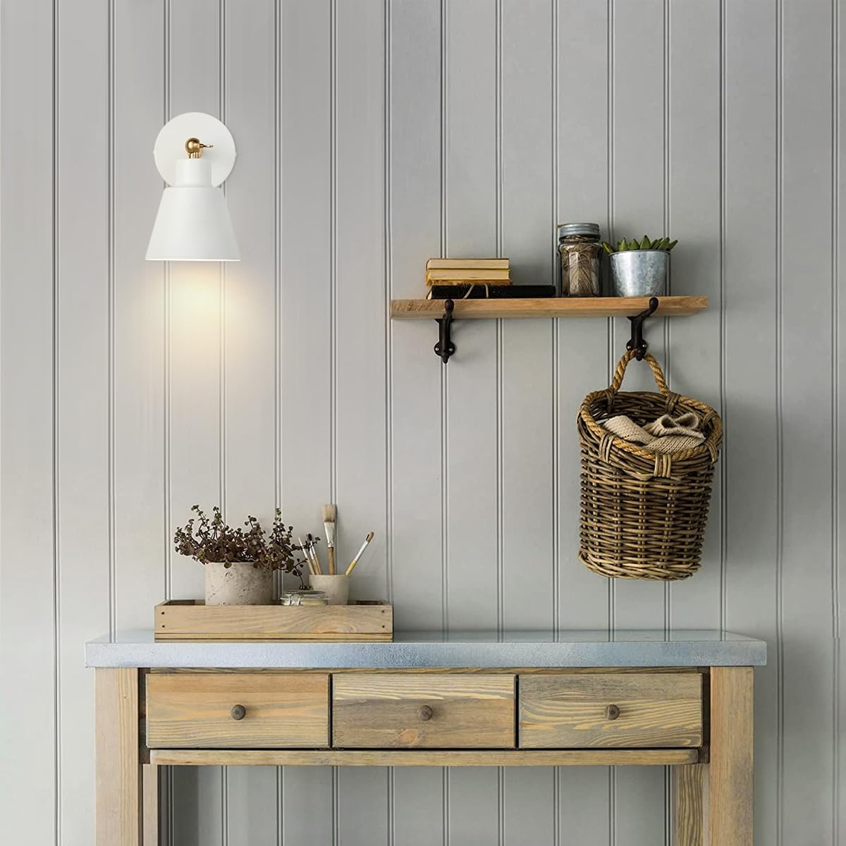 Clankin White Wall Sconces Lighting Fixture, Nordic Wooden Bedside Wall Lamp With On-Off Switch For Industrial Bedroom, Bathroom