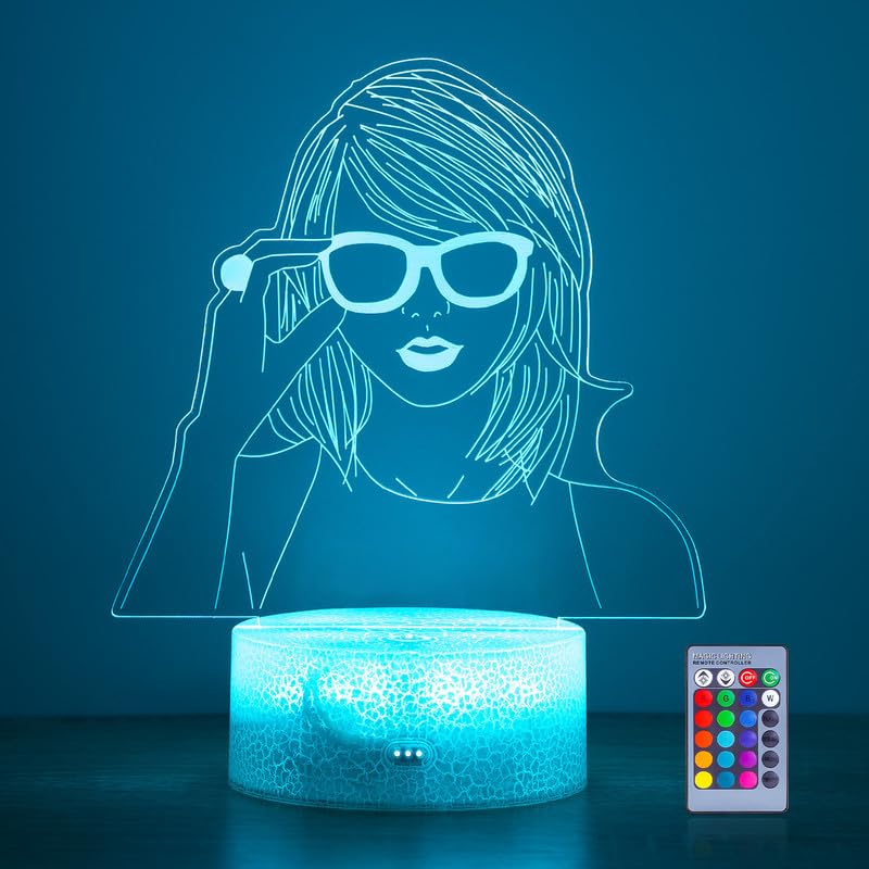 Cover Joy 3D Night Light Gifts: Singer Stuff, Teen Girls Women Fans Room Party Decor, Table Lamp With Remote Control 16 Color Changing
