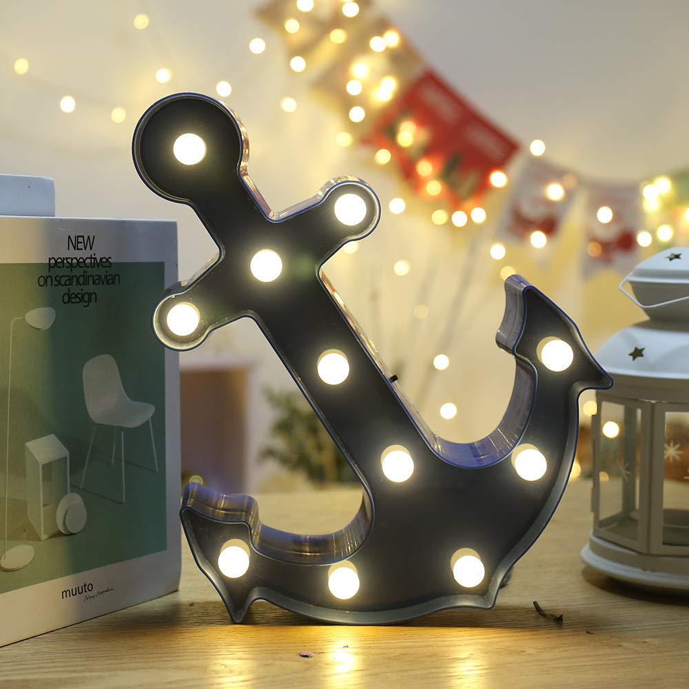 Fuchsun $$$ Led Marquee Signs Lighting Night Light Room Party Decoration Holiday (Blue Anchor)