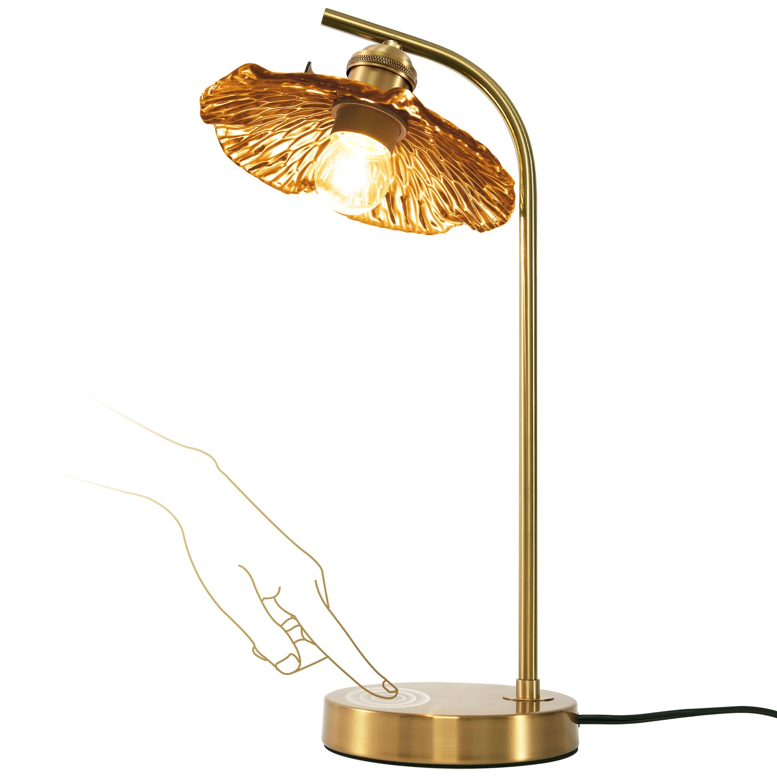 Soutas Modern Table Lamp Gold Table Lamp Mid Centry Table Lamps Touch Bedside Lamp Glass Bedside Lamp with Amber Flower Shade Vi