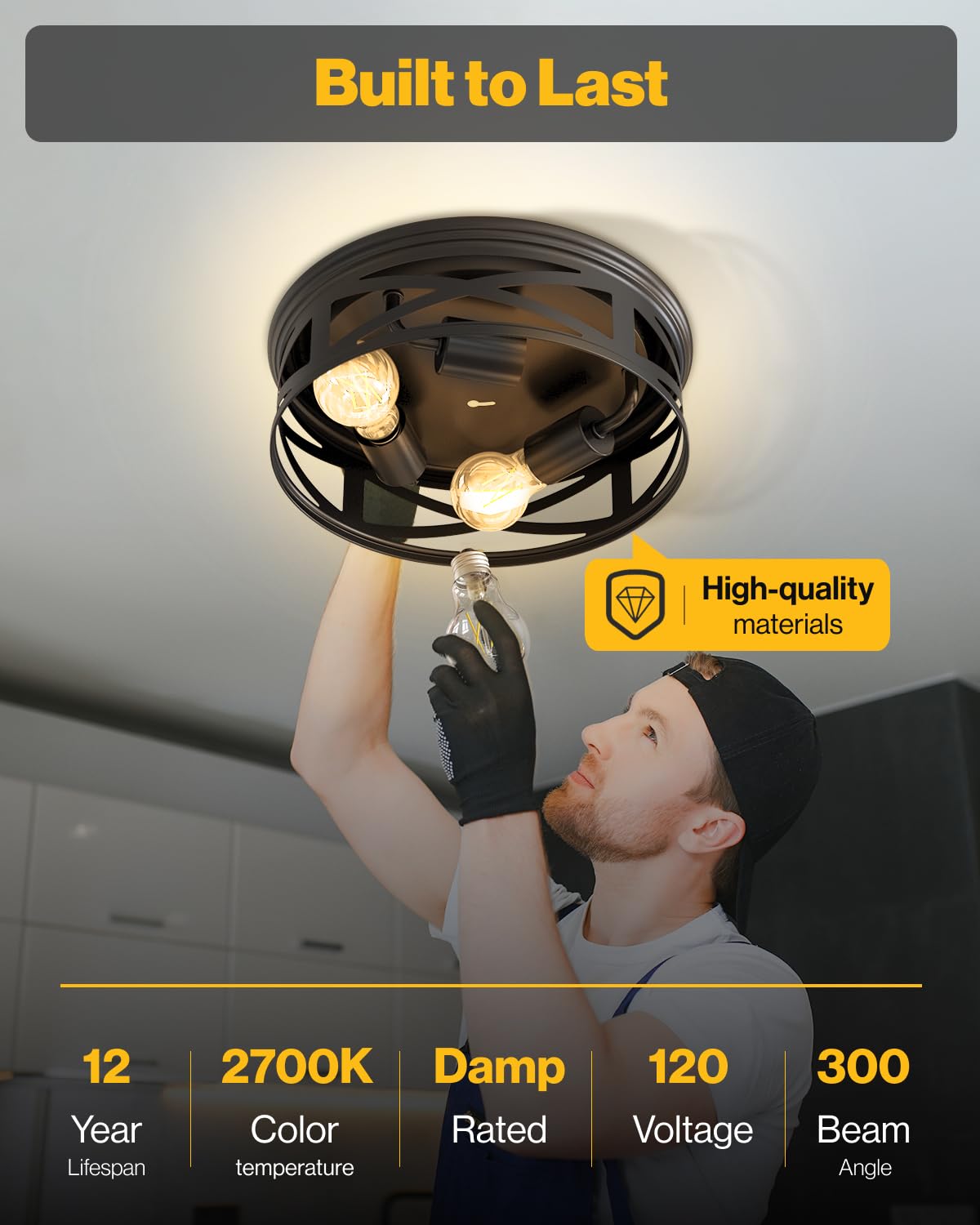 Sunco Lighting Arcadia 3-Light Flush Mount Ceiling Light Fixture, Matte Black, Steel, E26 Base, Dimmable, 2 Pack