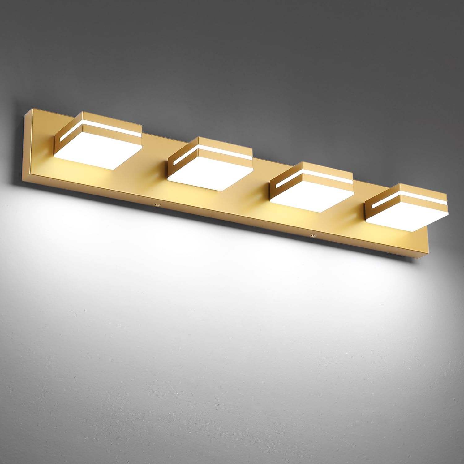 SineRise LED Modern Bathroom Vanity Light Fixtures (4-Light, 30-Inch), Matte Gold Modern Acrylic Bathroom Wall Lighting Fixtures