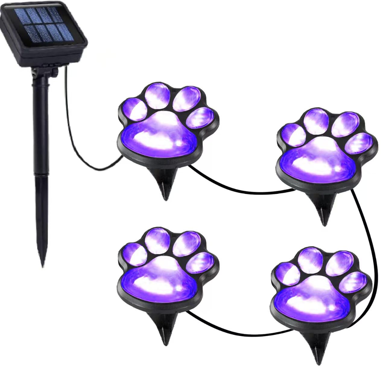 Blunem Paw Print Solar Lights - Outdoor Garden Decoration Waterproof, Cat Dog Animal Outdoor Garden (Set of 4), Grave Memorial G